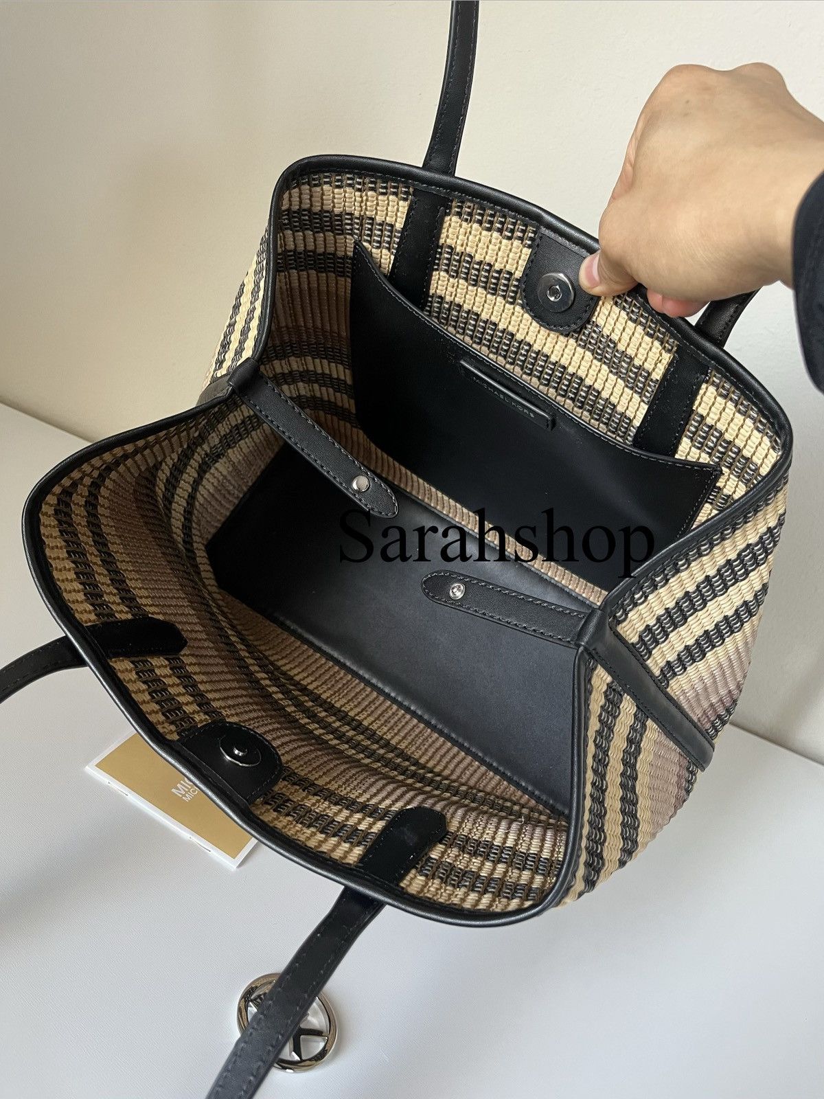 Michael Kors Michael Kors Avalon Medium Striped Woven Tote Bag Size ONE SIZE - 8 Thumbnail