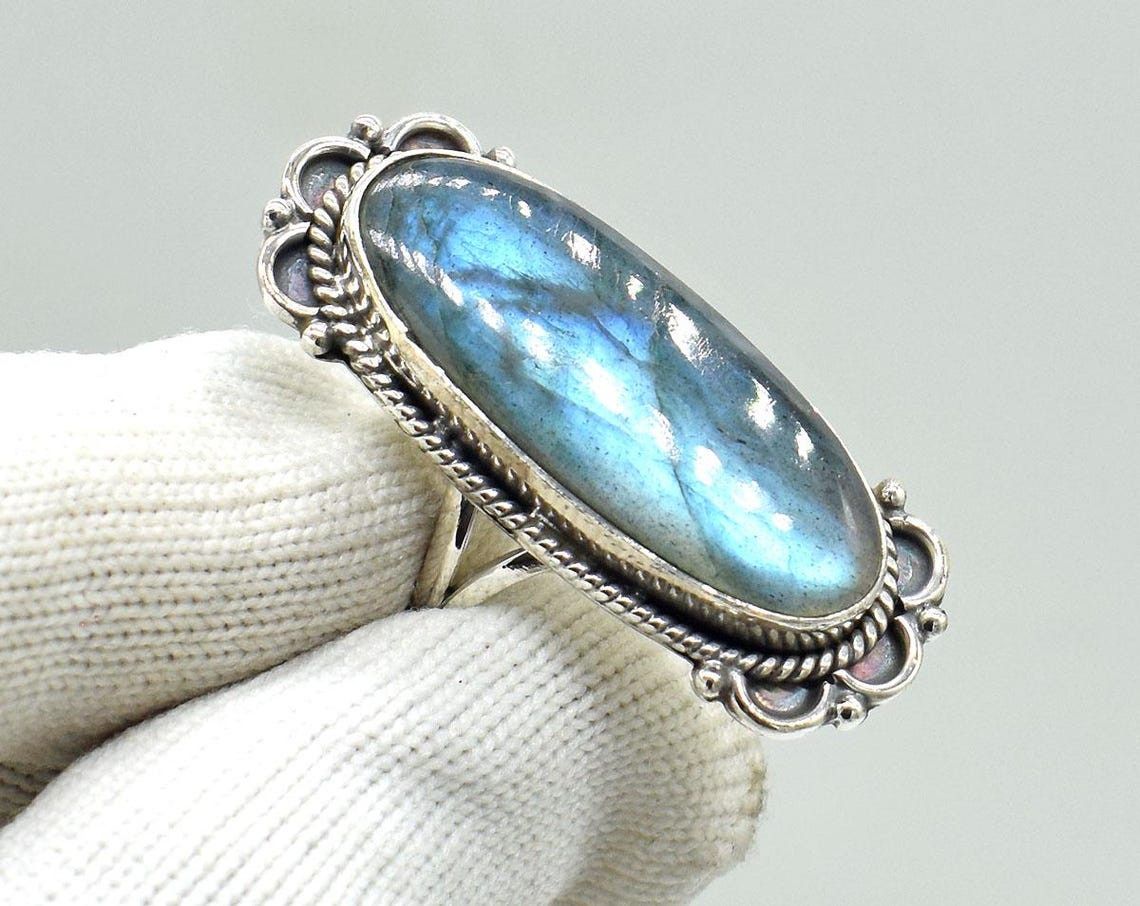 Handmade Labradorite 925 Silver Ring: Boho Design, High Polish Size ONE SIZE - 3 Thumbnail
