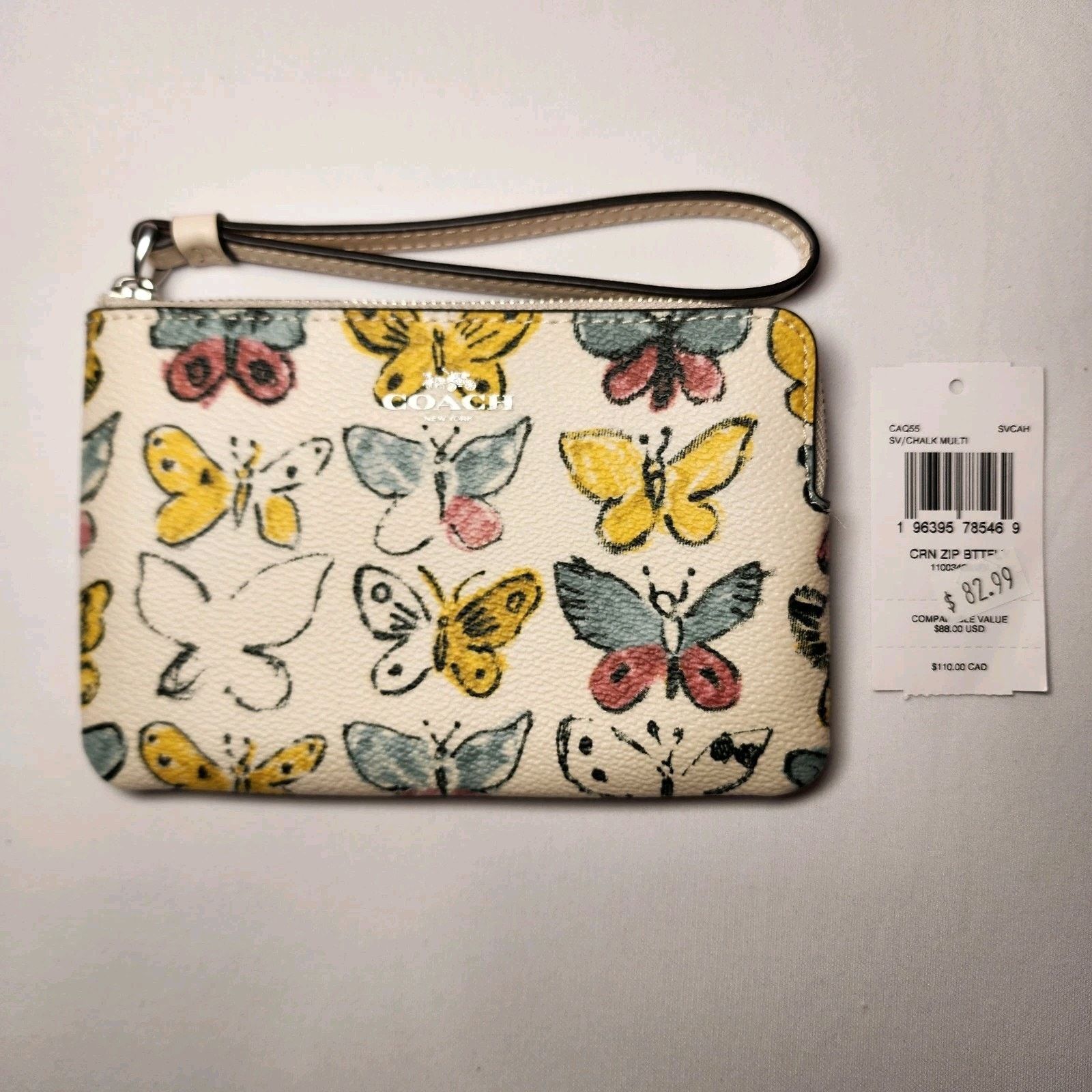 Coach Coach CAQ55 Corner Zip Wristlet Yellow Butterfly Print V4 Size ONE SIZE - 1 Thumbnail