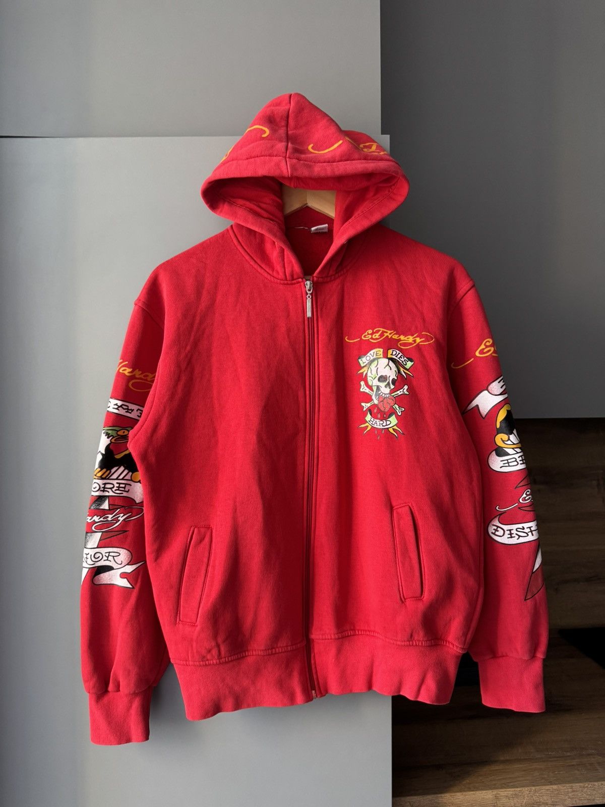 Christian Audigier Vintage y2k Ed Hardy Red Big Logo Zip Up Hoodie Sweatshirt Size US M / EU 48-50 / 2 - 4 Thumbnail