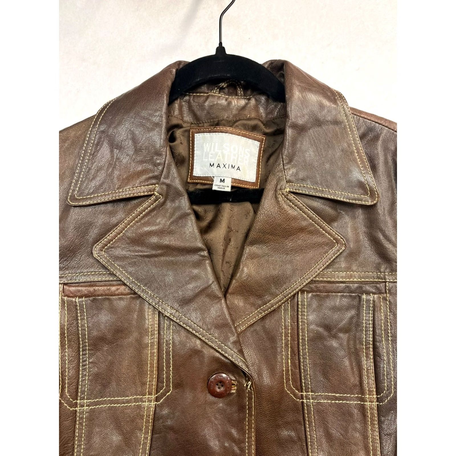 Vintage VINTAGE Wilson's Leather Women Coat Trench Brown Medium Leather Button Front Womens Maxima 2669 Size M / US 6-8 / IT 42-44 - 4 Thumbnail