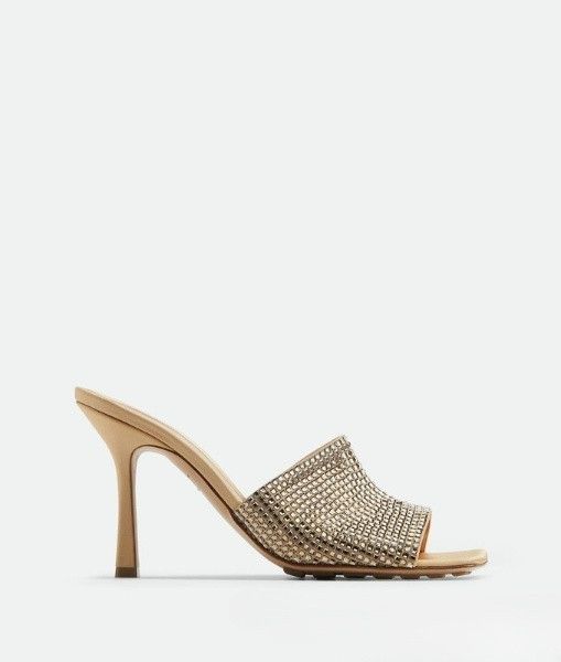 Bottega Veneta o1n1vont1024 Stretch Crystal-Embellished Sandals Cane Sugar Size US 7.5 / IT 37.5 - 1 Thumbnail