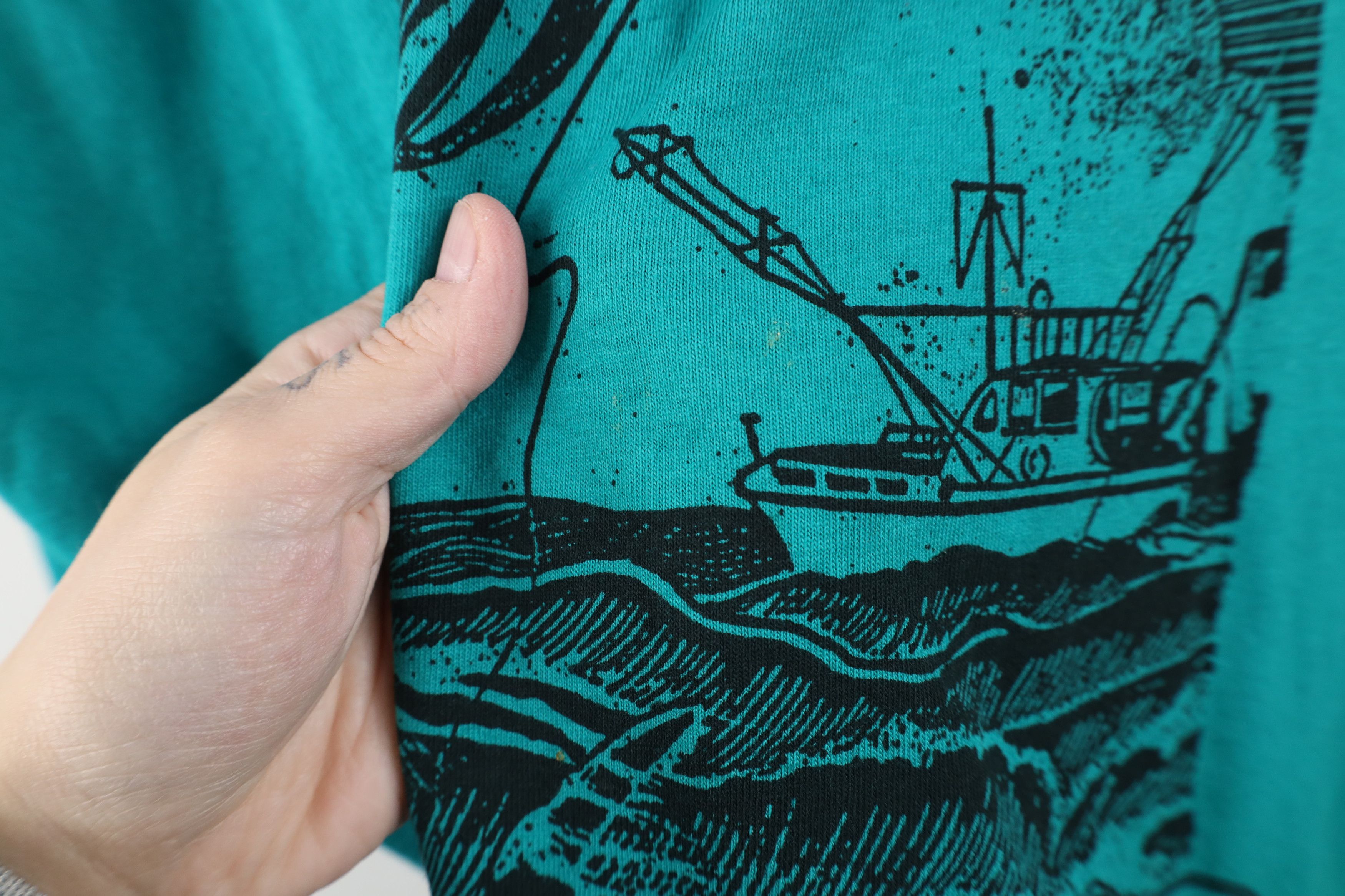 Vintage Vintage 90s Streetwear Fishing Short Sleeve T-Shirt Teal USA Size US XXL / EU 58 / 5 - 6 Thumbnail
