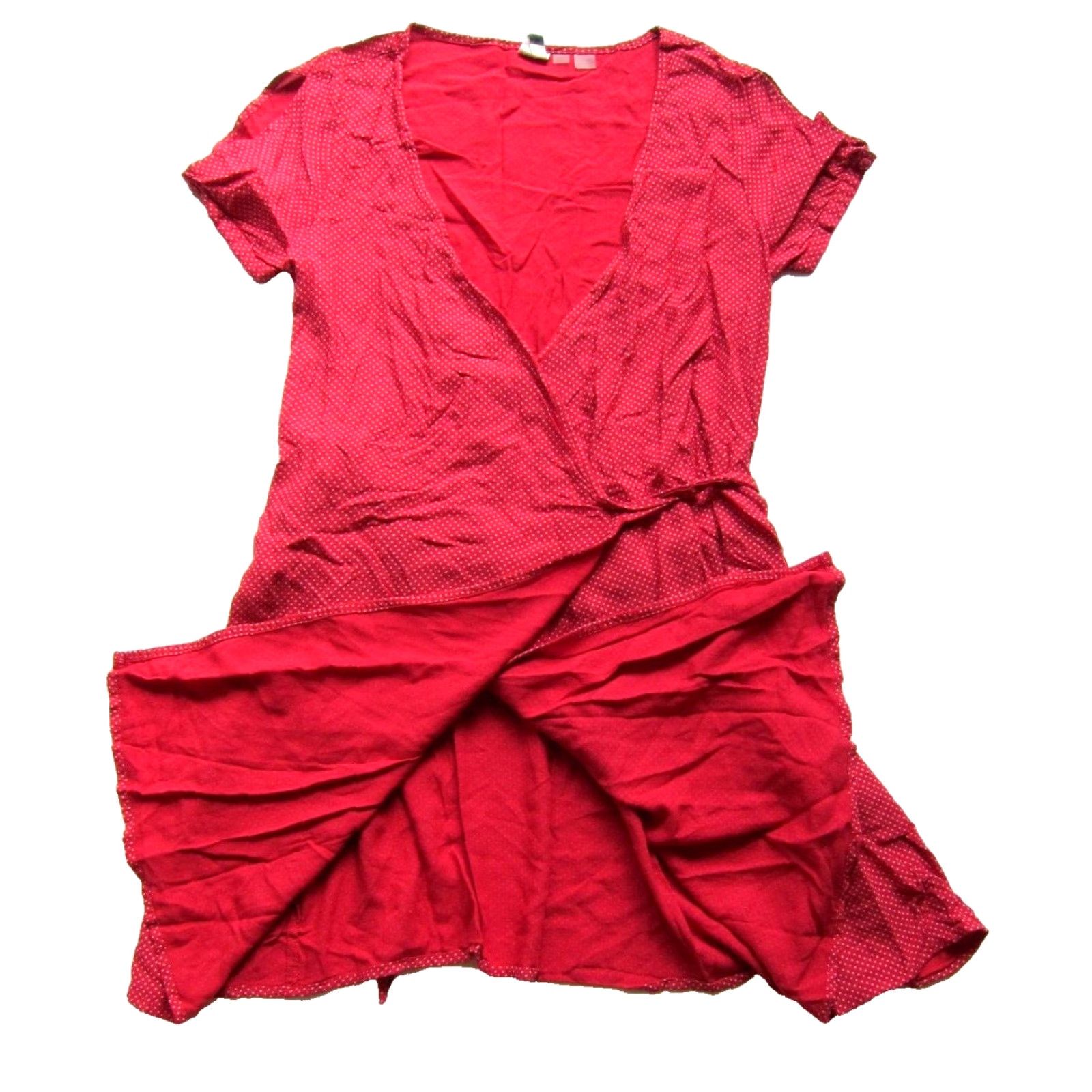 Vintage ROXY Wrap Dress Short Sleeve XS Red Polka Dot 100% Rayon Women Size 26" / US 2 / IT 38 - 4 Thumbnail