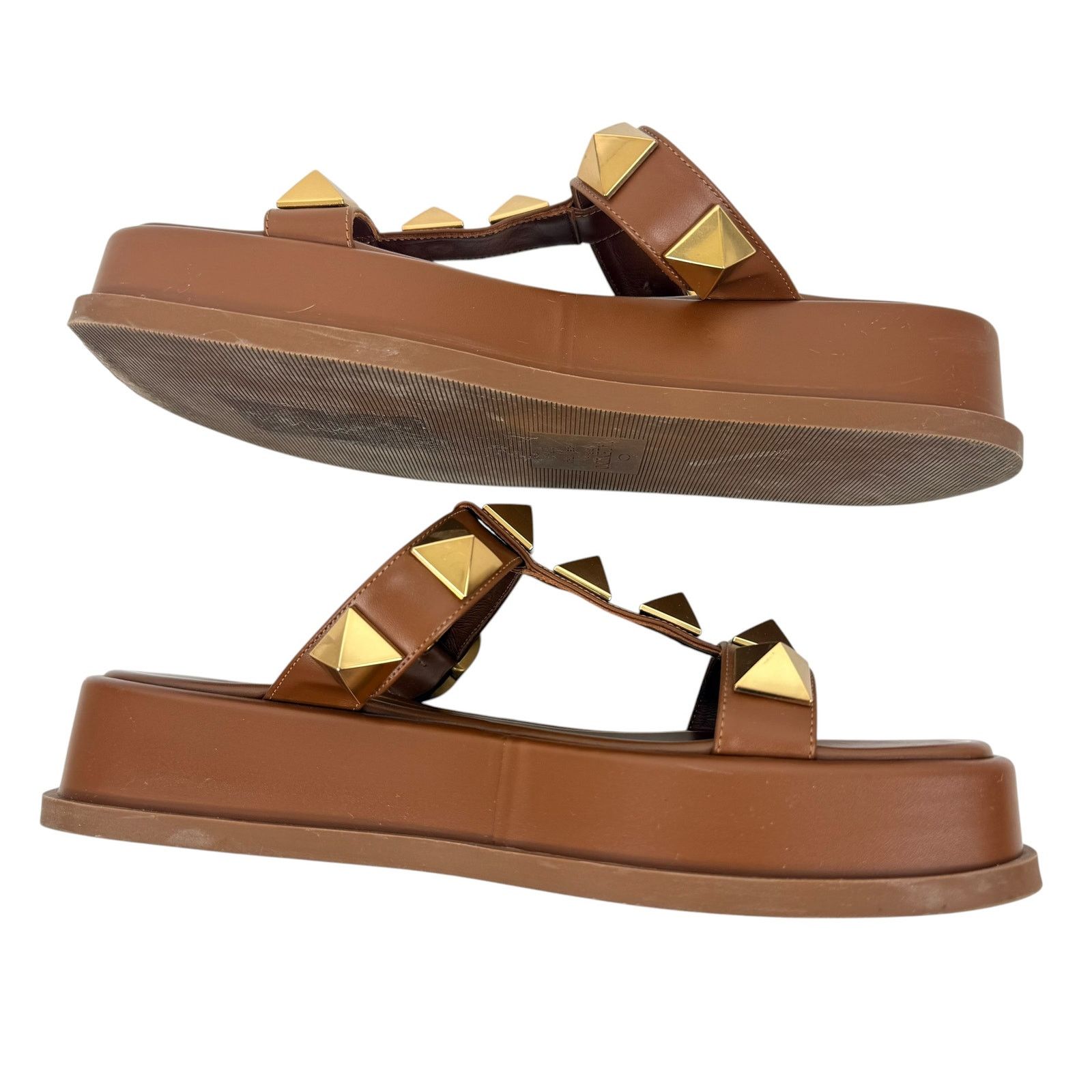 Valentino Valentino Garavani Roman Stud Platform Leather Slides Brown Size US 7.5 / IT 37.5 - 6 Thumbnail