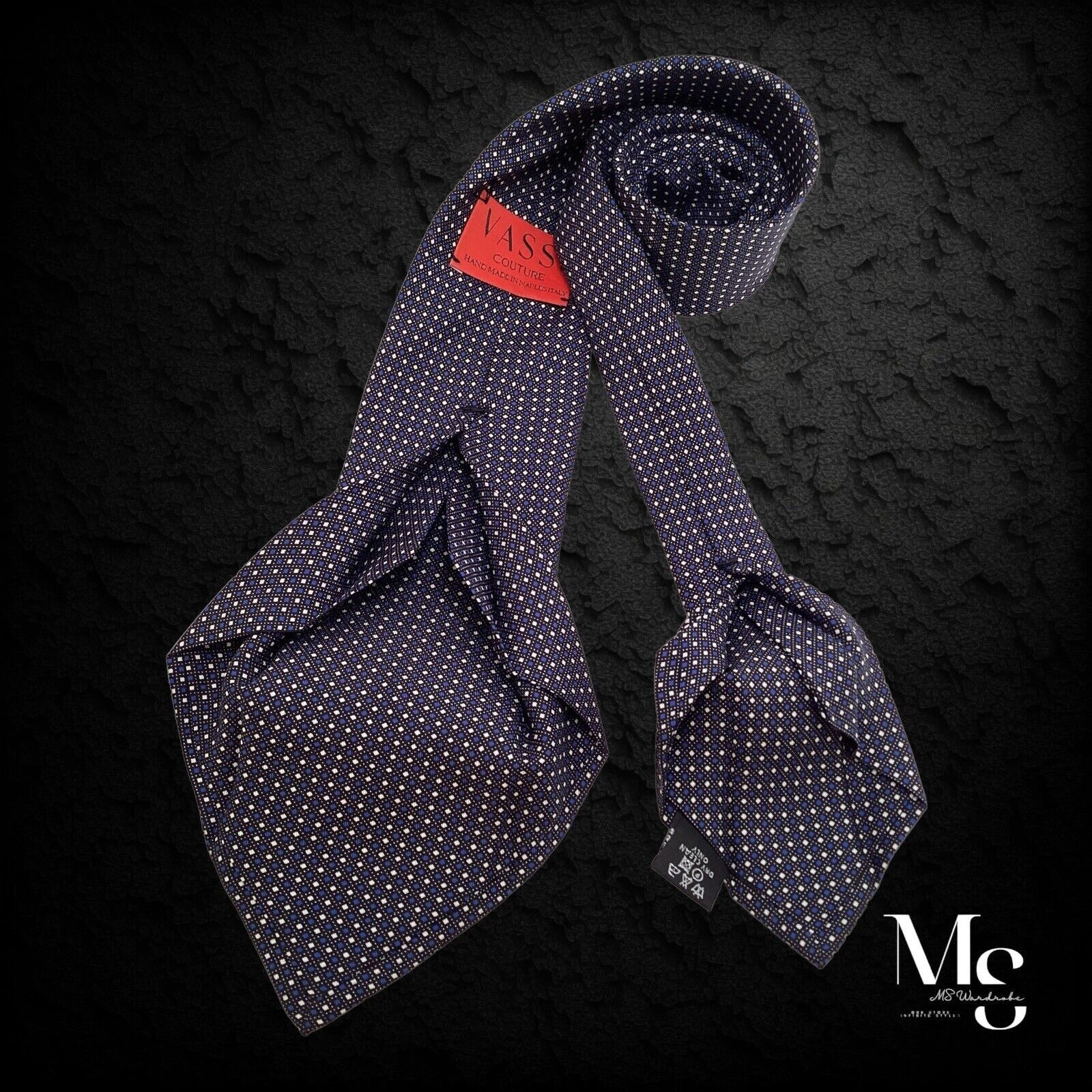 Other VASSI COUTURE 7Fold XL Blue Geometric Silk Tie Italy W:3.5" Size ONE SIZE - 4 Thumbnail