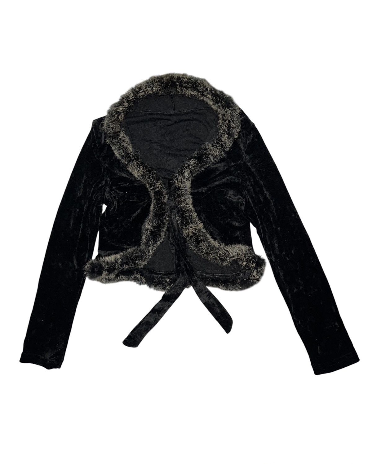 Japanese Brand ➕ Black velvet crop with fur trim Size S / US 4 / IT 40 - 1 Thumbnail