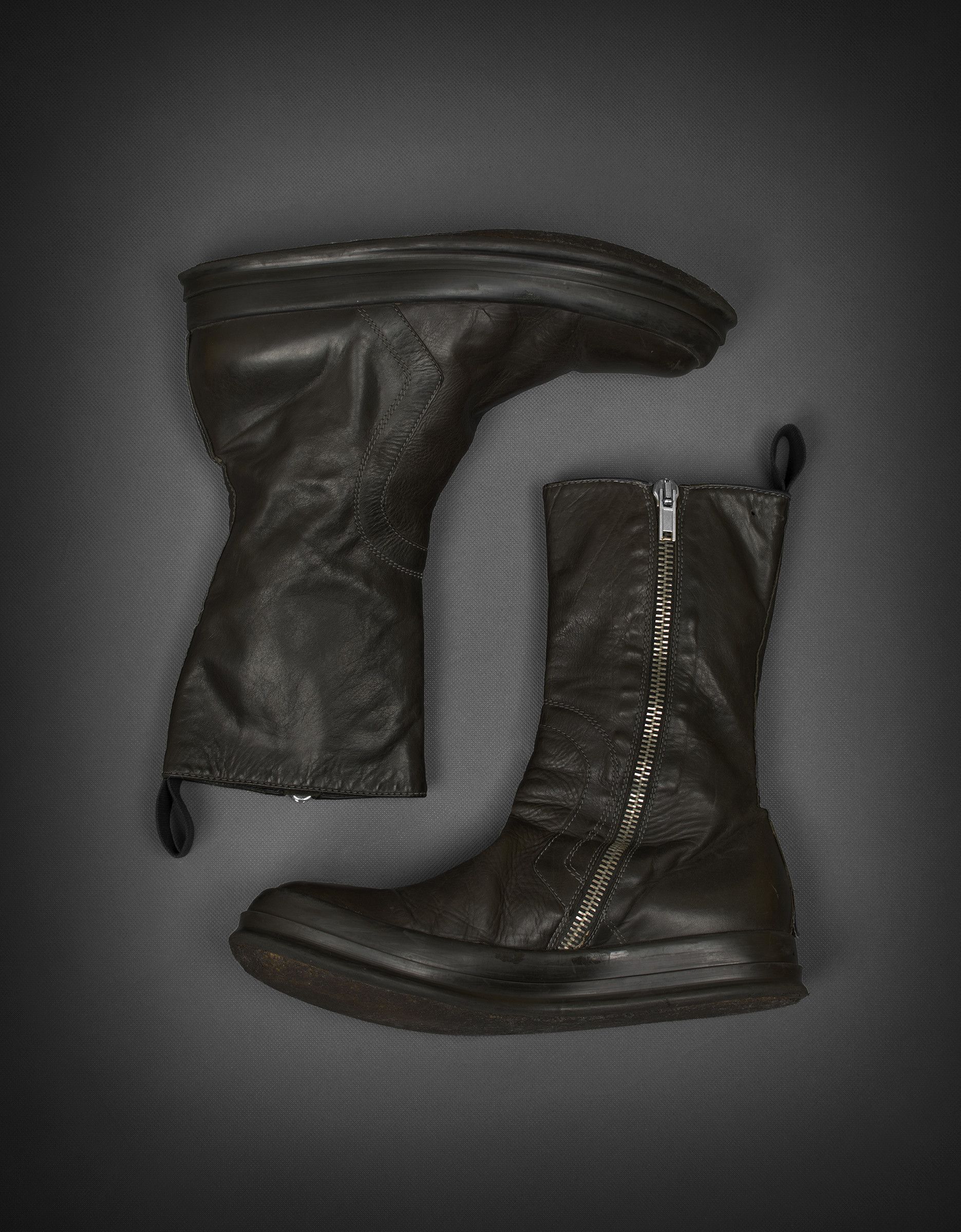 image of Rick Owens Leather Basket Creepers Boots With Staples, in Dark Brown, Men's (Size 11)