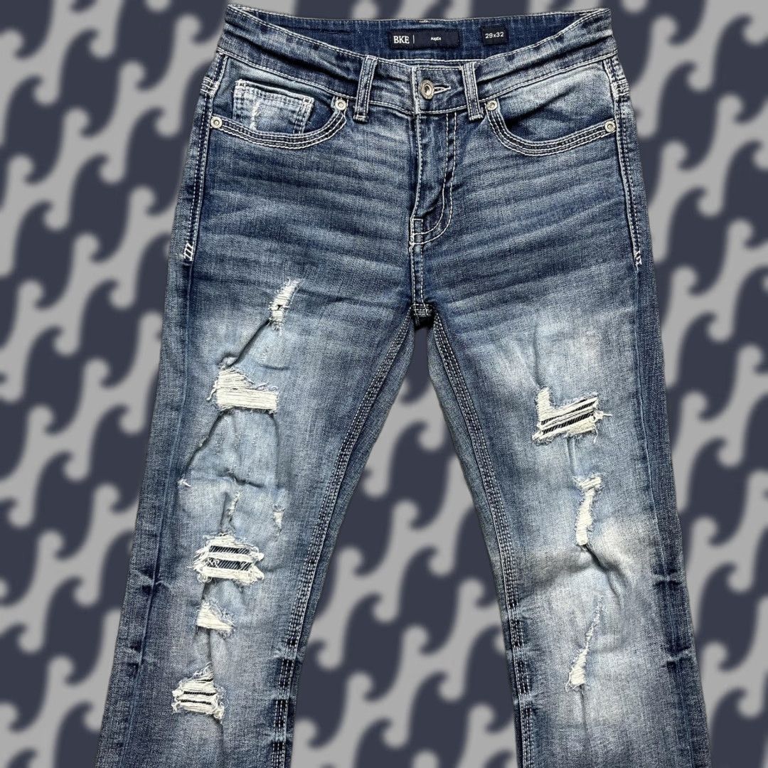 BKE BKE Aiden Jeans Mens 29x32 Distressed Medium Wash Stretch Straight Jeans Men Size US 29 - 1 Thumbnail