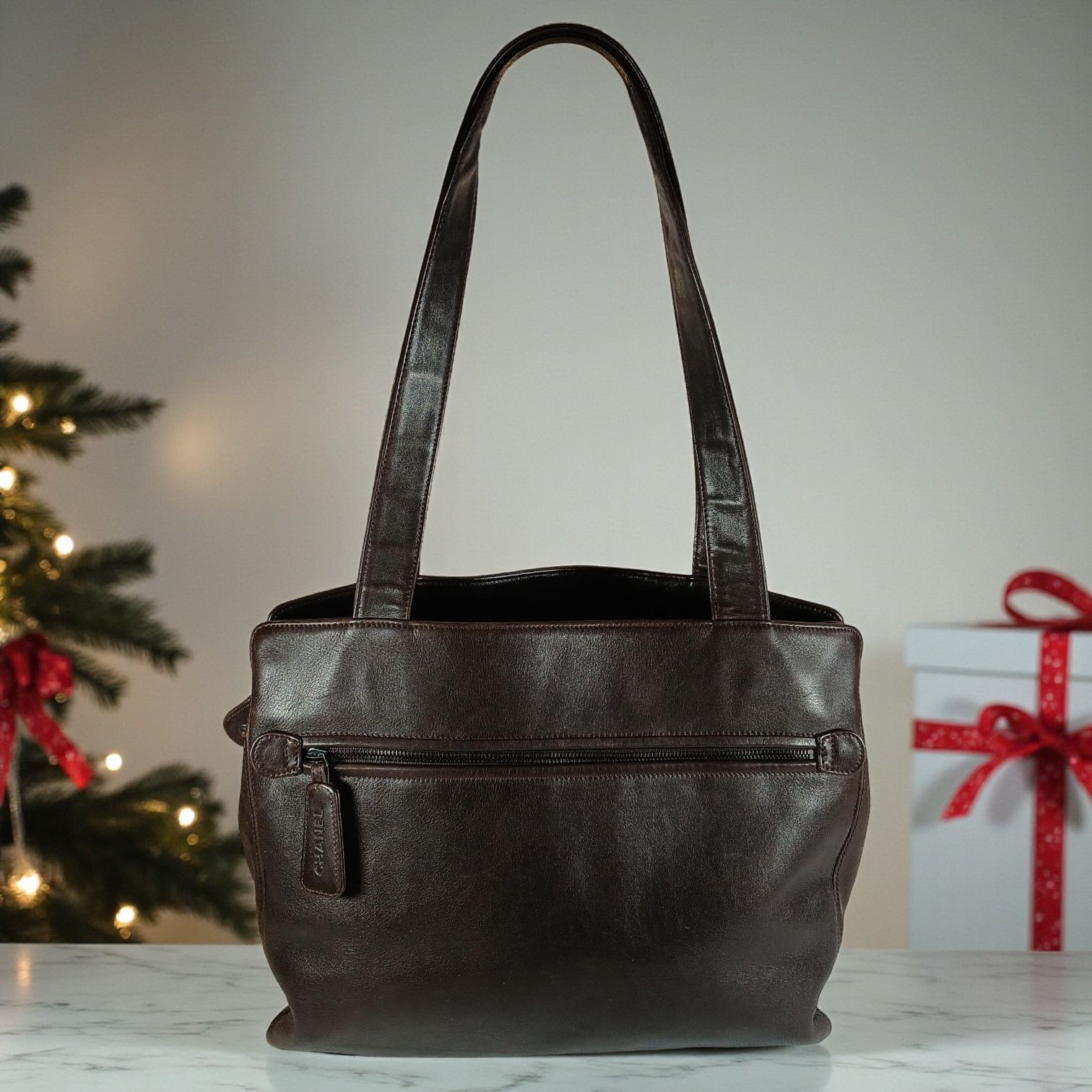 Chanel CHANEL Brown Coco Mark Lambskin Leather Tote Business Bag Size ONE SIZE - 3 Thumbnail