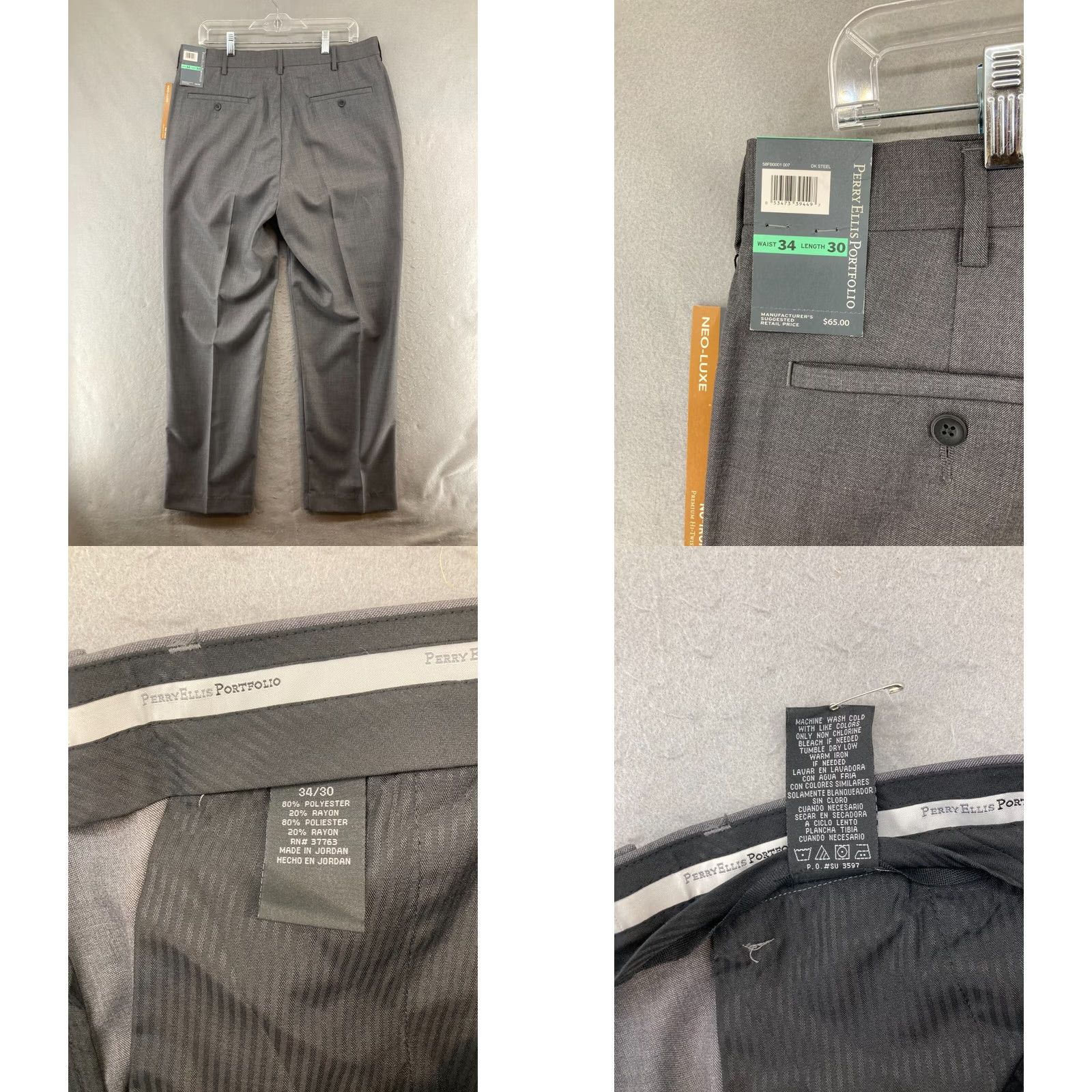 Perry Ellis Perry Ellis Pants Mens 34X30 Gray Flat Front Neo Luxe Size US 34 / EU 50 - 8 Thumbnail