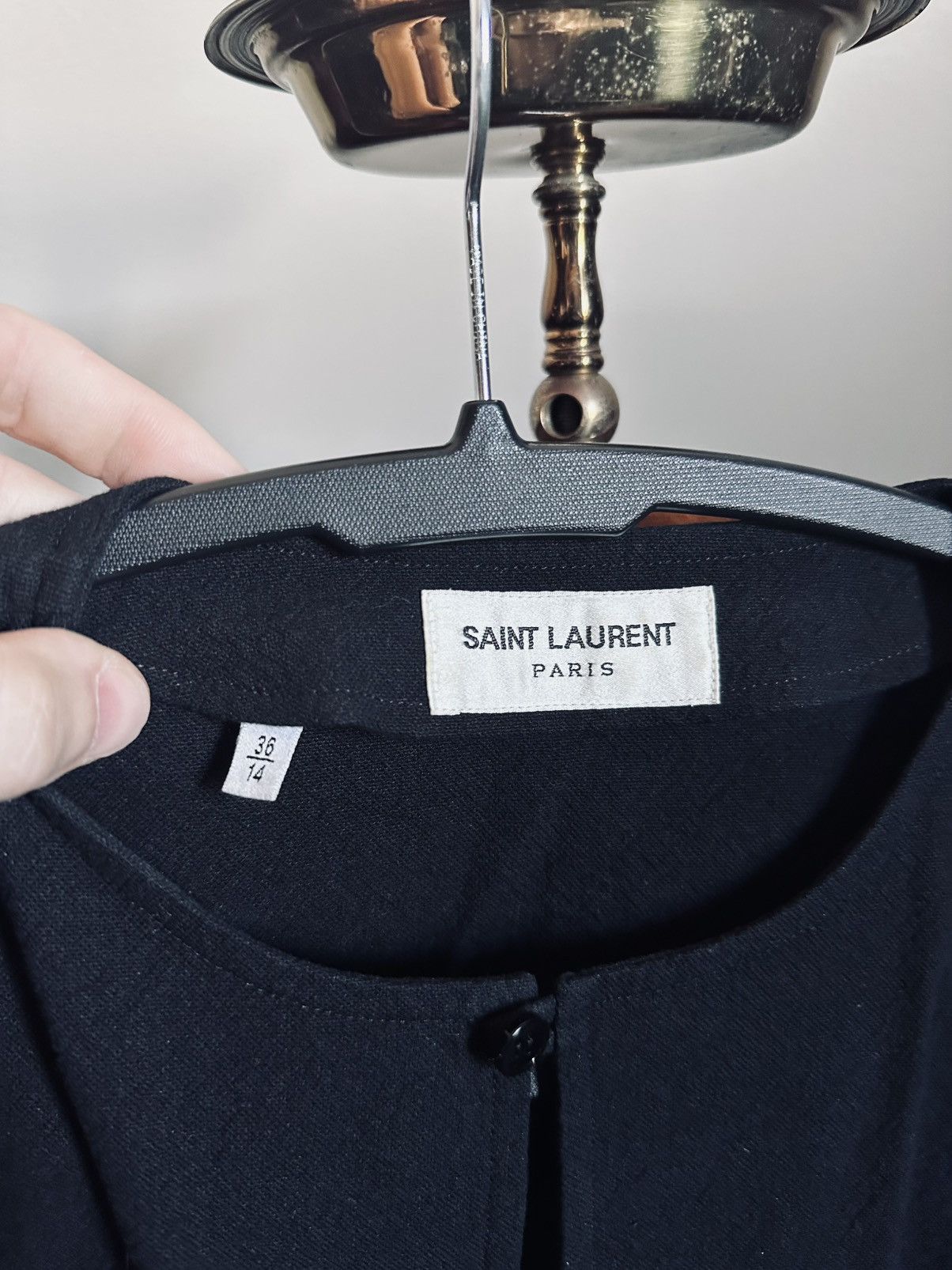Saint Laurent Paris Fringe hem buttoned v-neck tunic shirt black Italy Size US XS / EU 42 / 0 - 10 Thumbnail