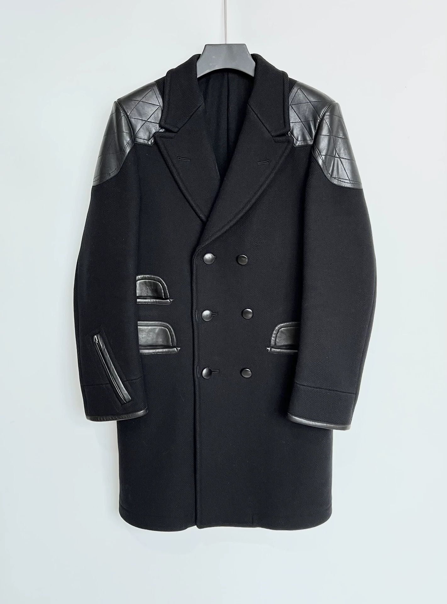 Saint Laurent Paris Saint Laurent SLP Wool Leather Trim Double-Breasted Coat 46 Size US S / EU 44-46 / 1 - 1 Thumbnail