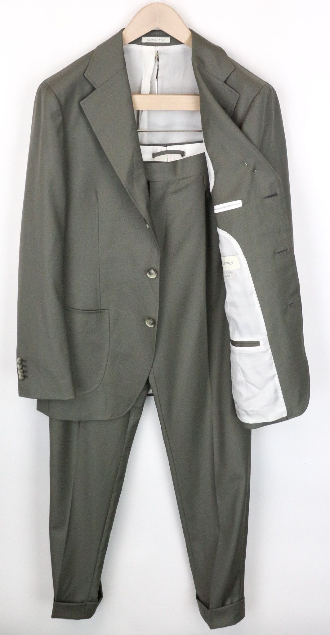 image of Suitsupply Havana Tulip Uk38R Green Slim Wool Super 110's Suit 70893, Men's