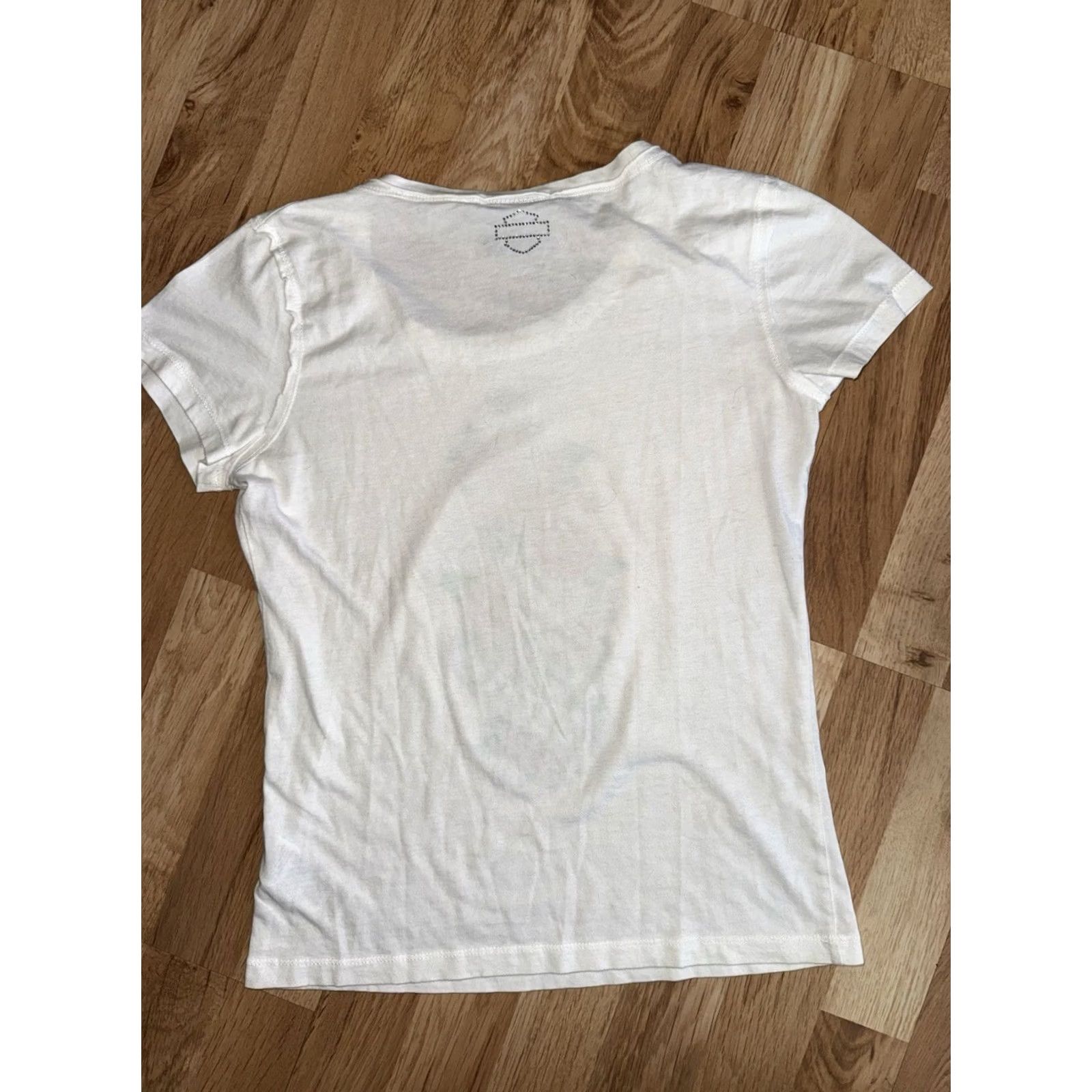 Harley Davidson VINTAGE Harley-Davidson Women’s T Shirt Short Sleeve Rose Rhinestones Bling Size S Size S / US 4 / IT 40 - 4 Thumbnail
