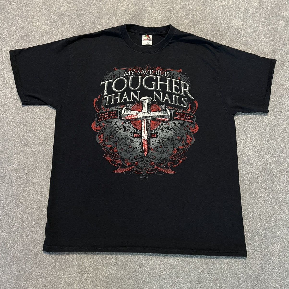 Vintage Vintage Y2K Jesus Christ My Savior is Tougher than Nails Tee Size US XL / EU 56 / 4 - 2 Thumbnail