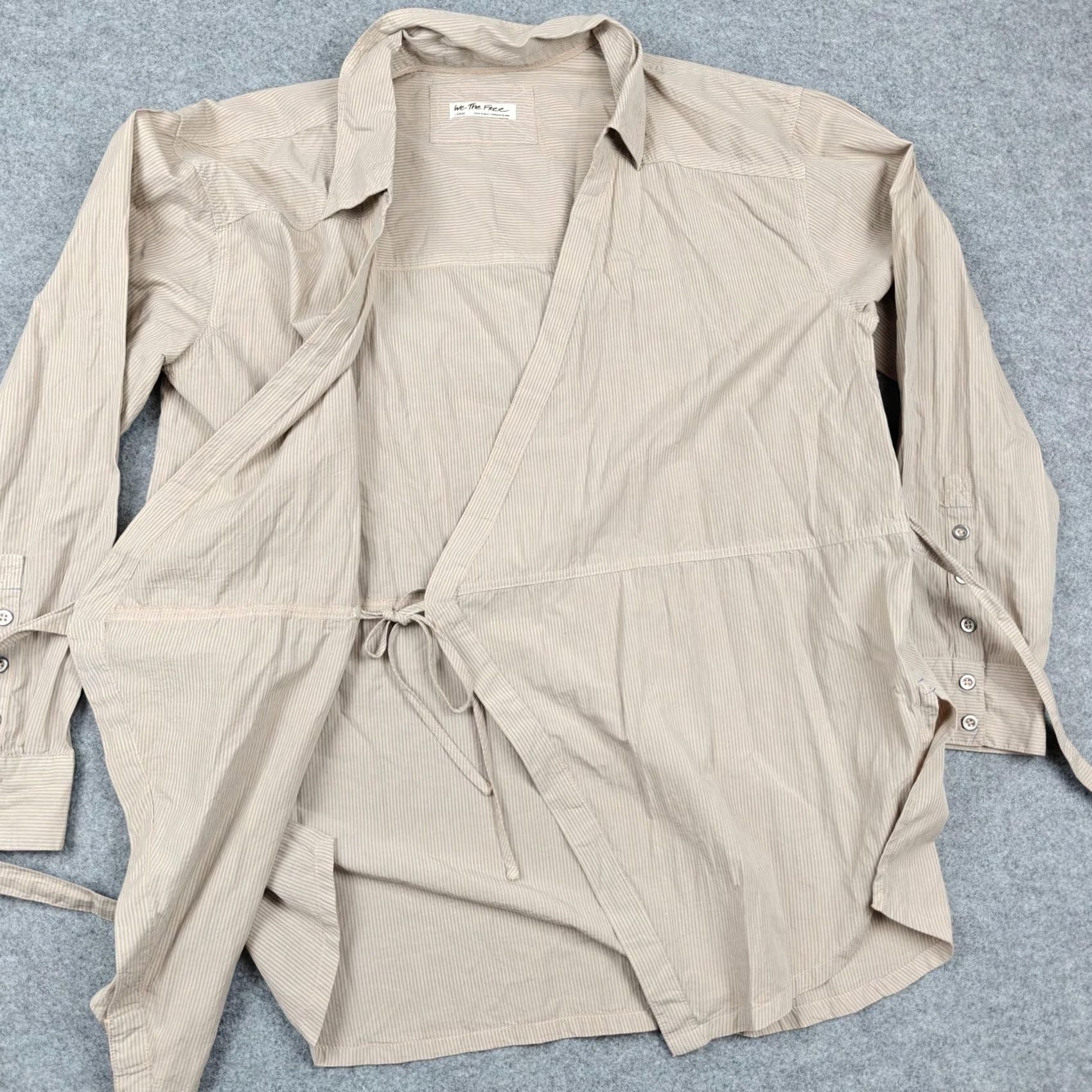 Free People Free People Blouse Womens L Beige The Striped Wrap Tunic Long Sleeve Top Size L / US 10 / IT 46 - 5 Thumbnail