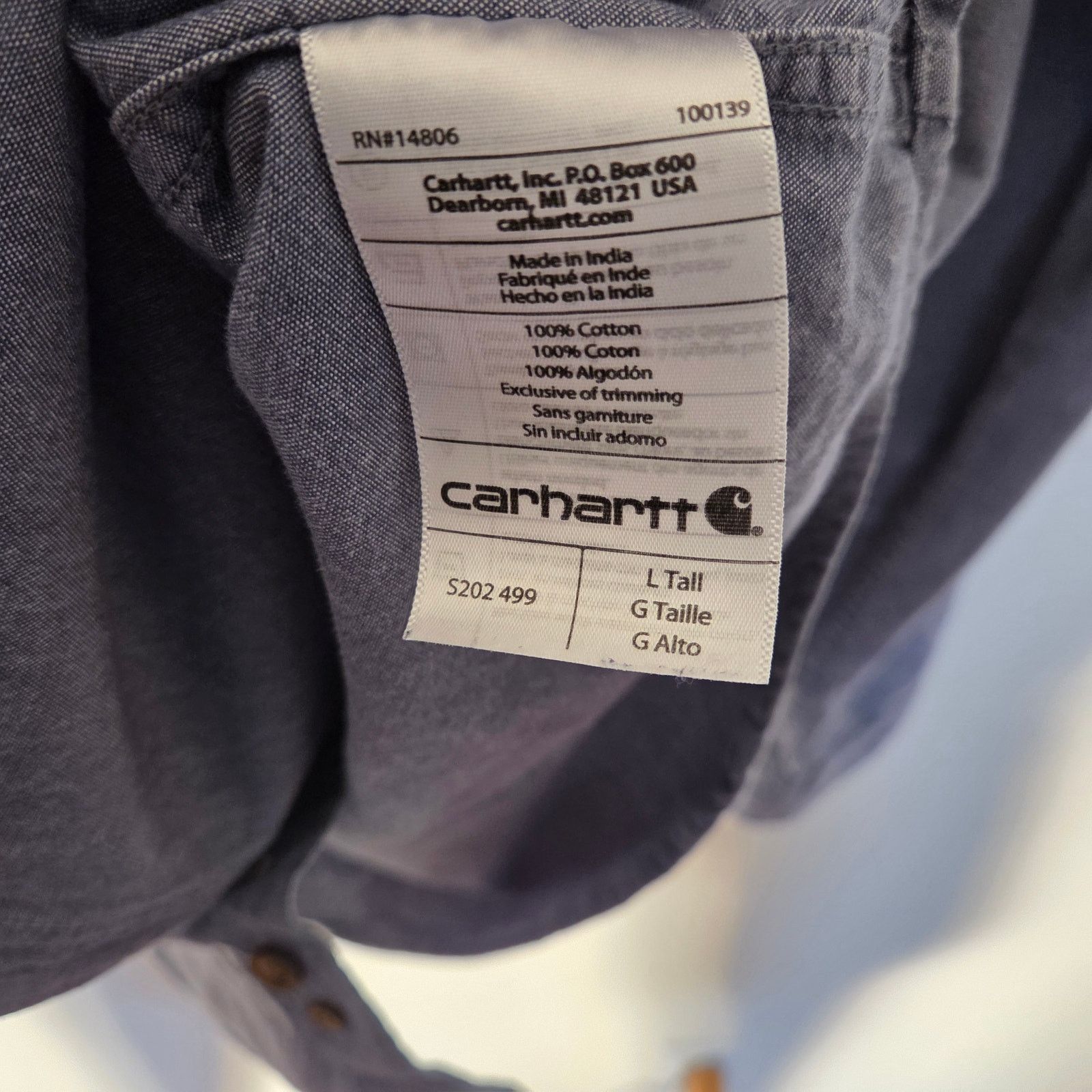 Carhartt Vintage Carhartt Solid Blue Button Up Long Sleeve - Men's L Size US L / EU 52-54 / 3 - 4 Thumbnail