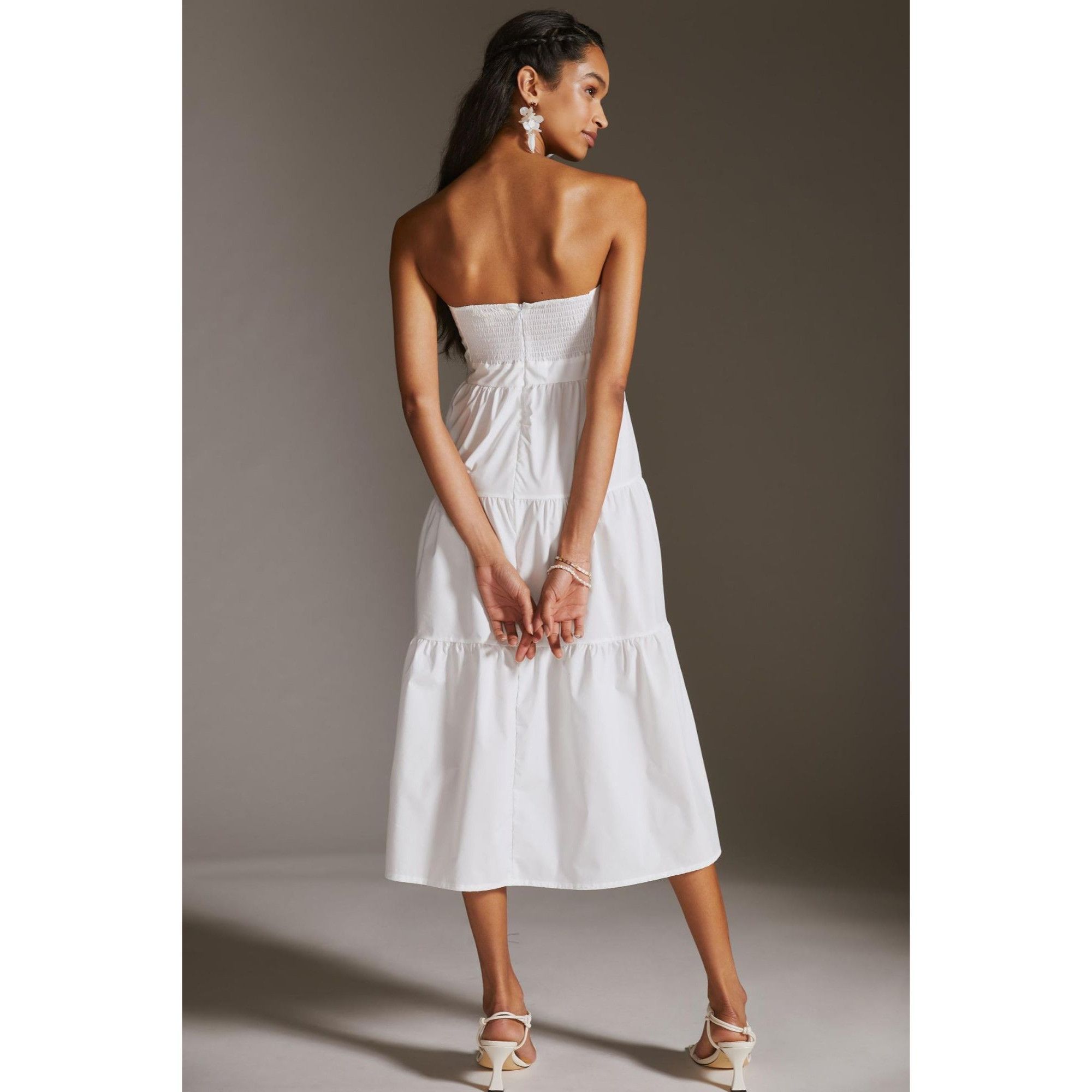 Anthropologie Blue Tassel For Anthropologie White Strapless Tie Front Midi Size XS / US 0-2 / IT 36-38 - 4 Thumbnail