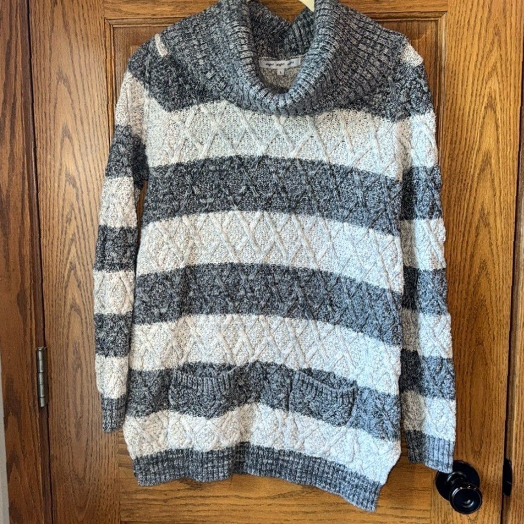 Vintage Eight Eight Eight Cotton Cowl Neck Sweater Gray Women's Large Knit Striped 100% Cotton Pullover L Womens Size L / US 10 / IT 46 - 2 Thumbnail