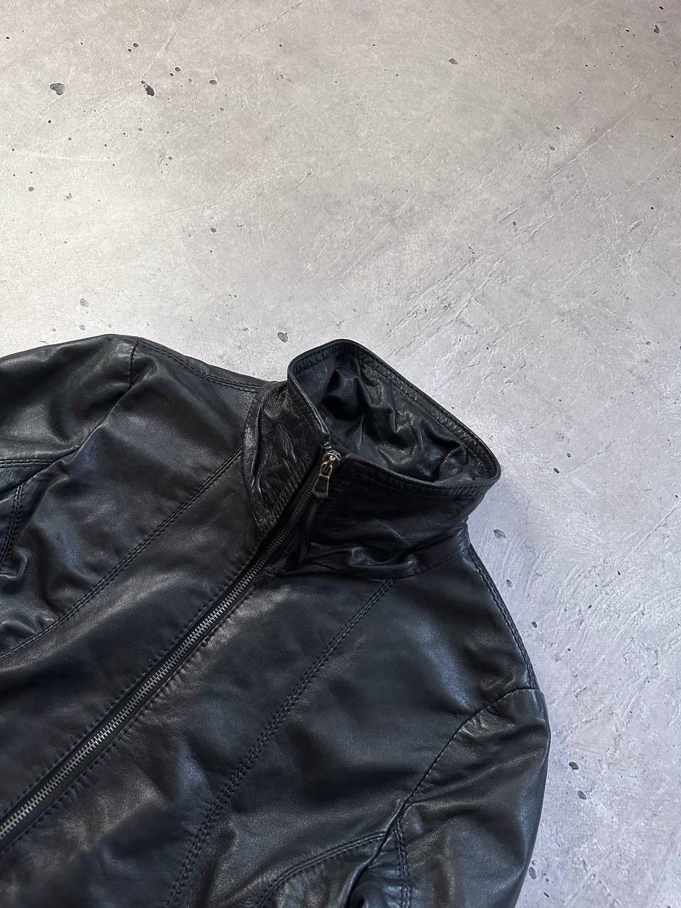 Leonardo Woman's Real Leather Jacket Raccagni Zip MOTO Y2K