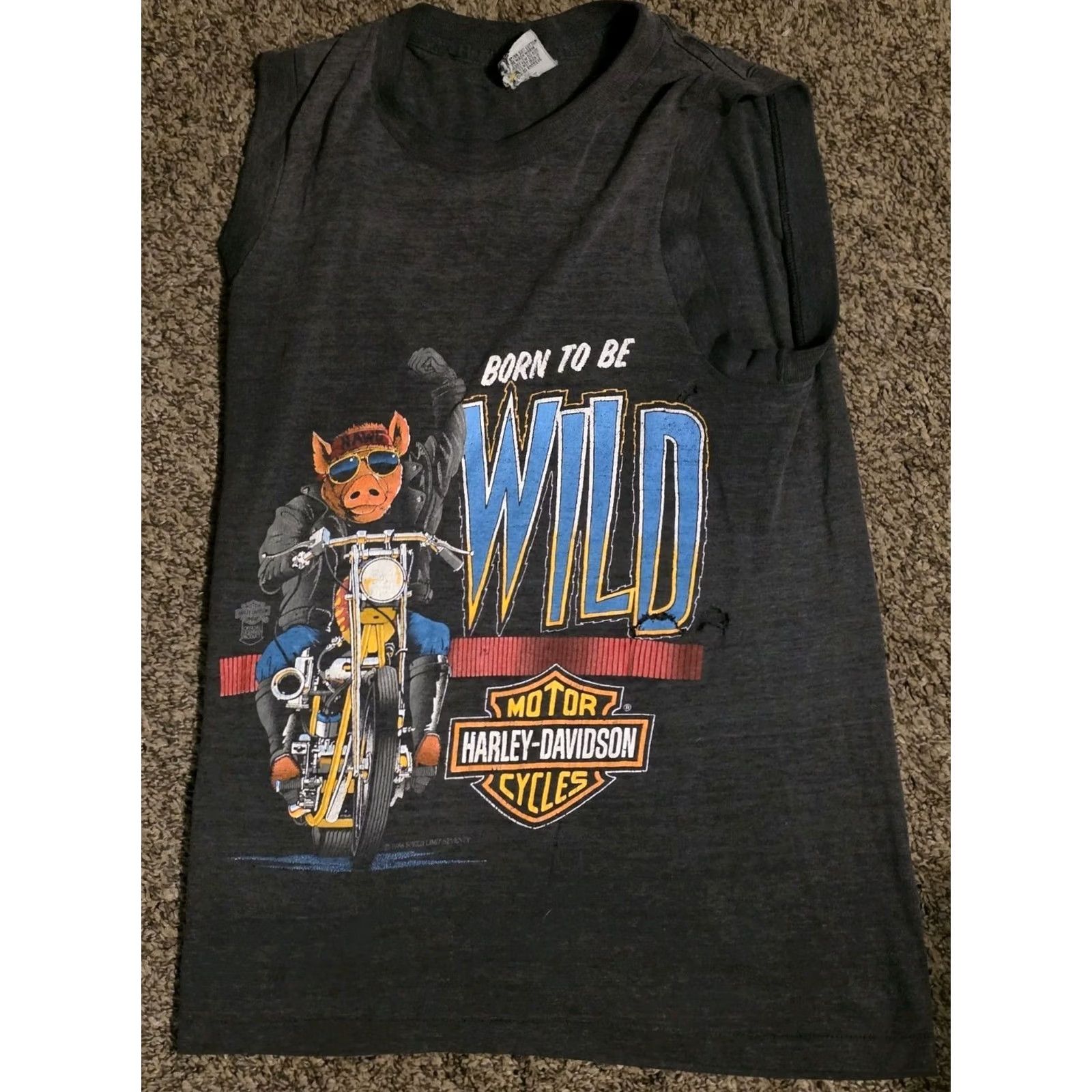 Born VINTAGE Harley Davidson Sleeveless T-Shirt Hog Born To Be Wild Small Black Unisex Adults S Mens Girls Women? Size US S / EU 44-46 / 1 - 2 Thumbnail