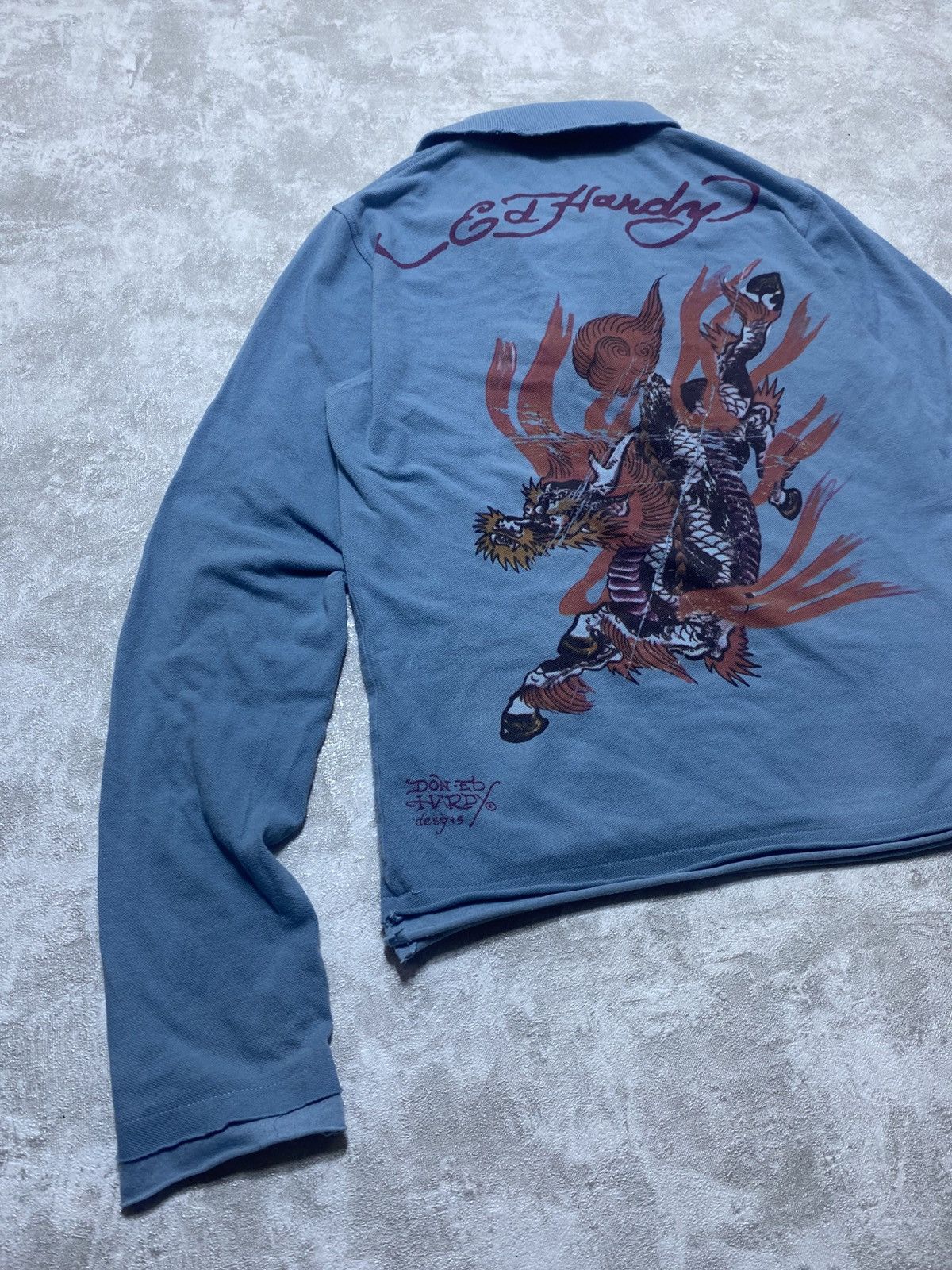 Ed Hardy Vintage Ed Hardy Dragon Graphic Long Sleeve Shirt Blue Y2K Size S / US 4 / IT 40 - 5 Thumbnail