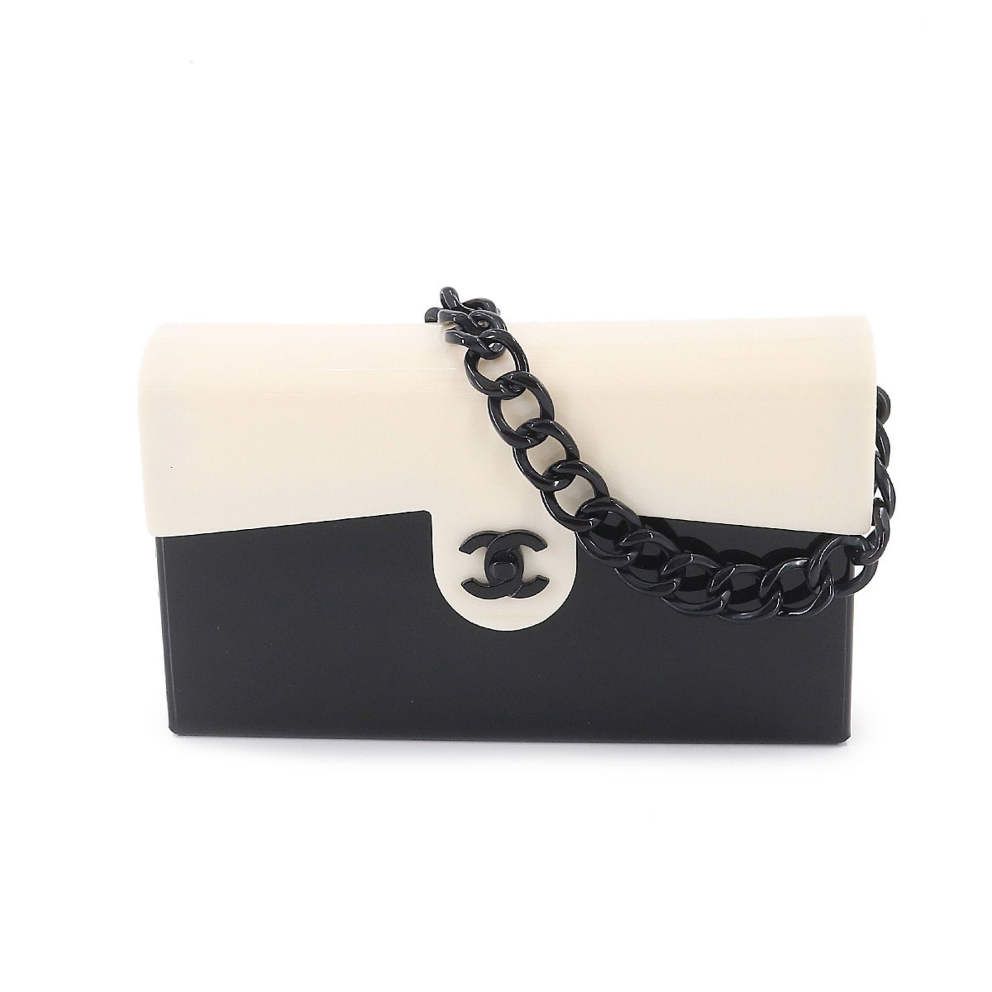 Chanel CHANEL Bicolor Chain Shoulder Bag Plastic Black White Coco Mark  Vintage