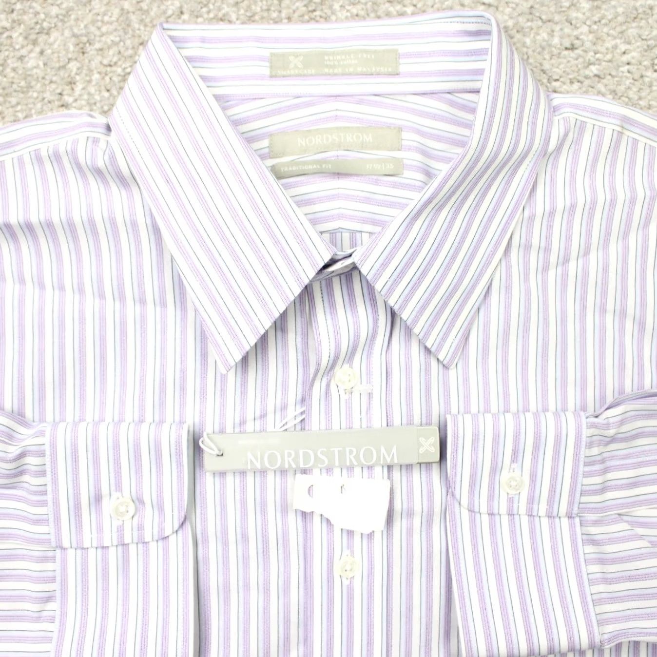 Nordstrom Nordstrom Dress Shirt Mens 17 1/2 35 Purple Classic Check Cotton Wrinkle Free Business Size US XXL / EU 58 / 5 - 2 Thumbnail