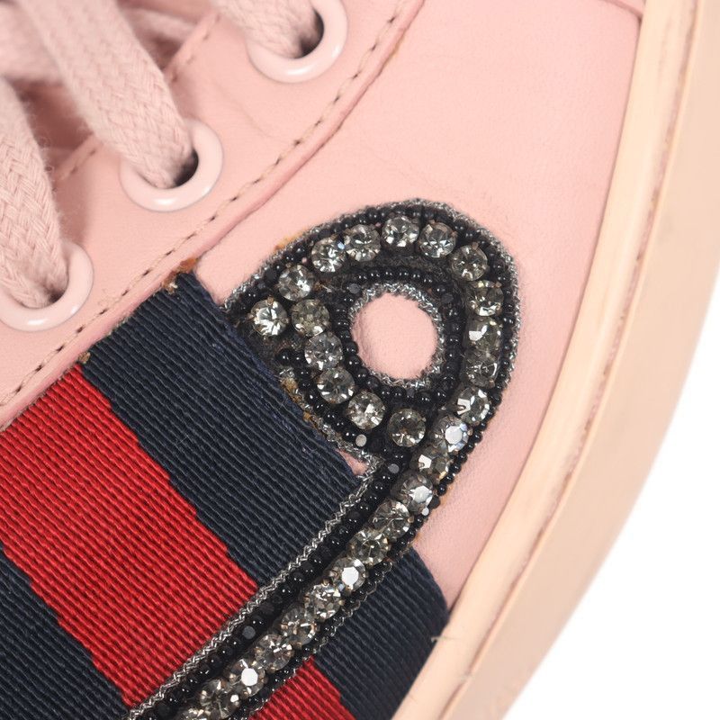 Gucci Gucci Pink Ace Diamante Embellished Sneakers - Size US 5.5 / EU 38 - 4 Thumbnail