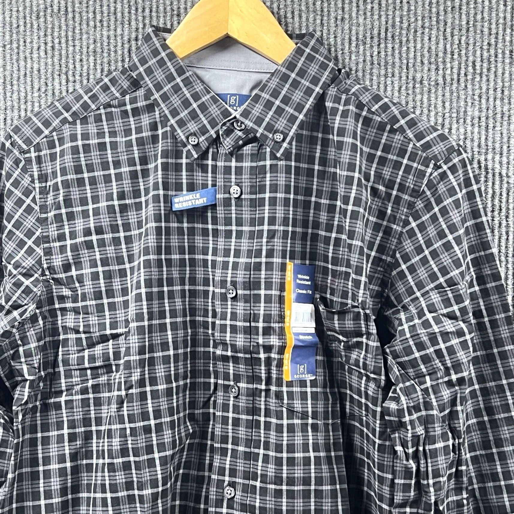 George GEORGE Mens Shirt Medium Black Plaid Classic Fit Button-Down Stretch Casual NWT Size US M / EU 48-50 / 2 - 5 Thumbnail