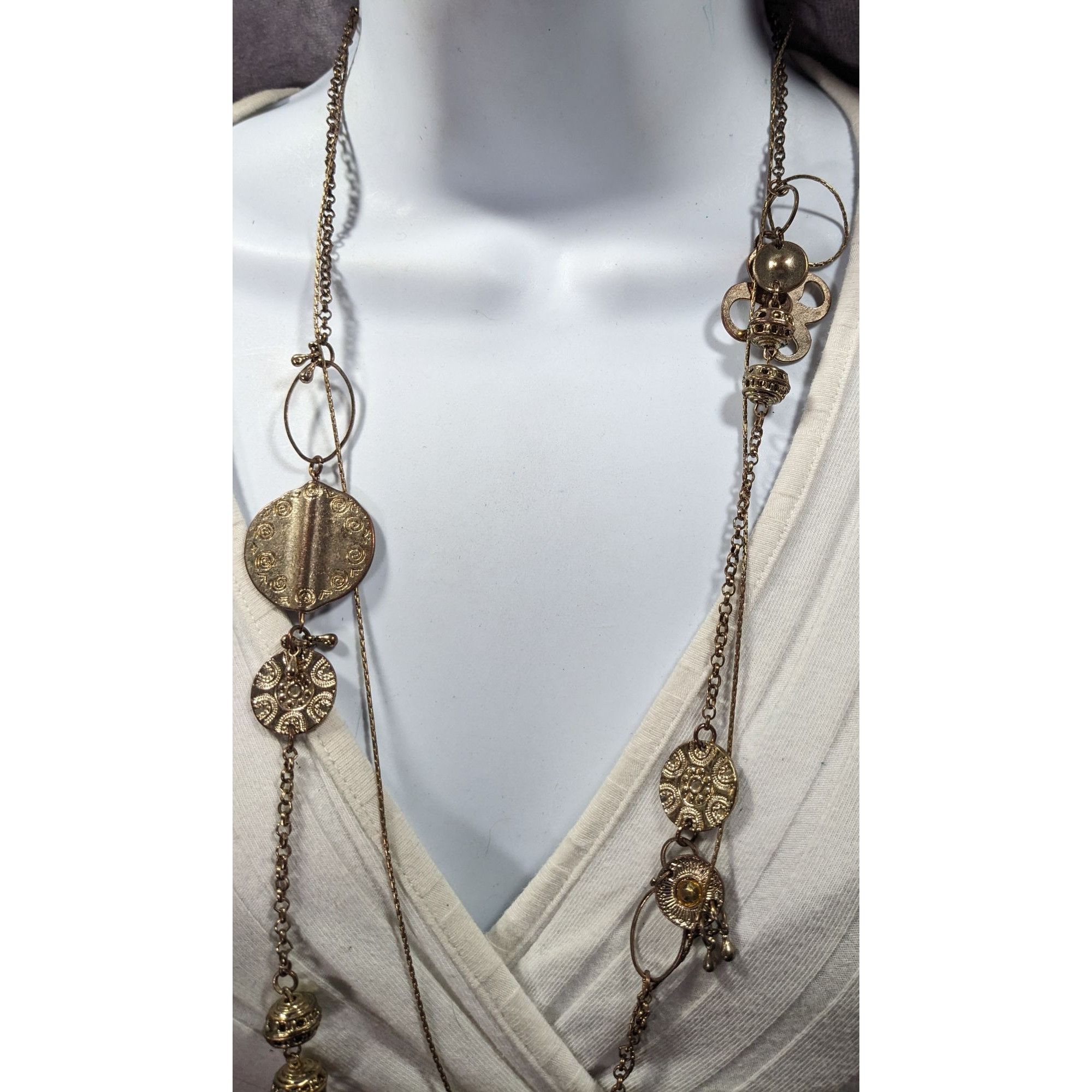 Chicos Chico's Abstract Floral Gold Tone Chain Charm Necklace Size ONE SIZE - 10 Thumbnail