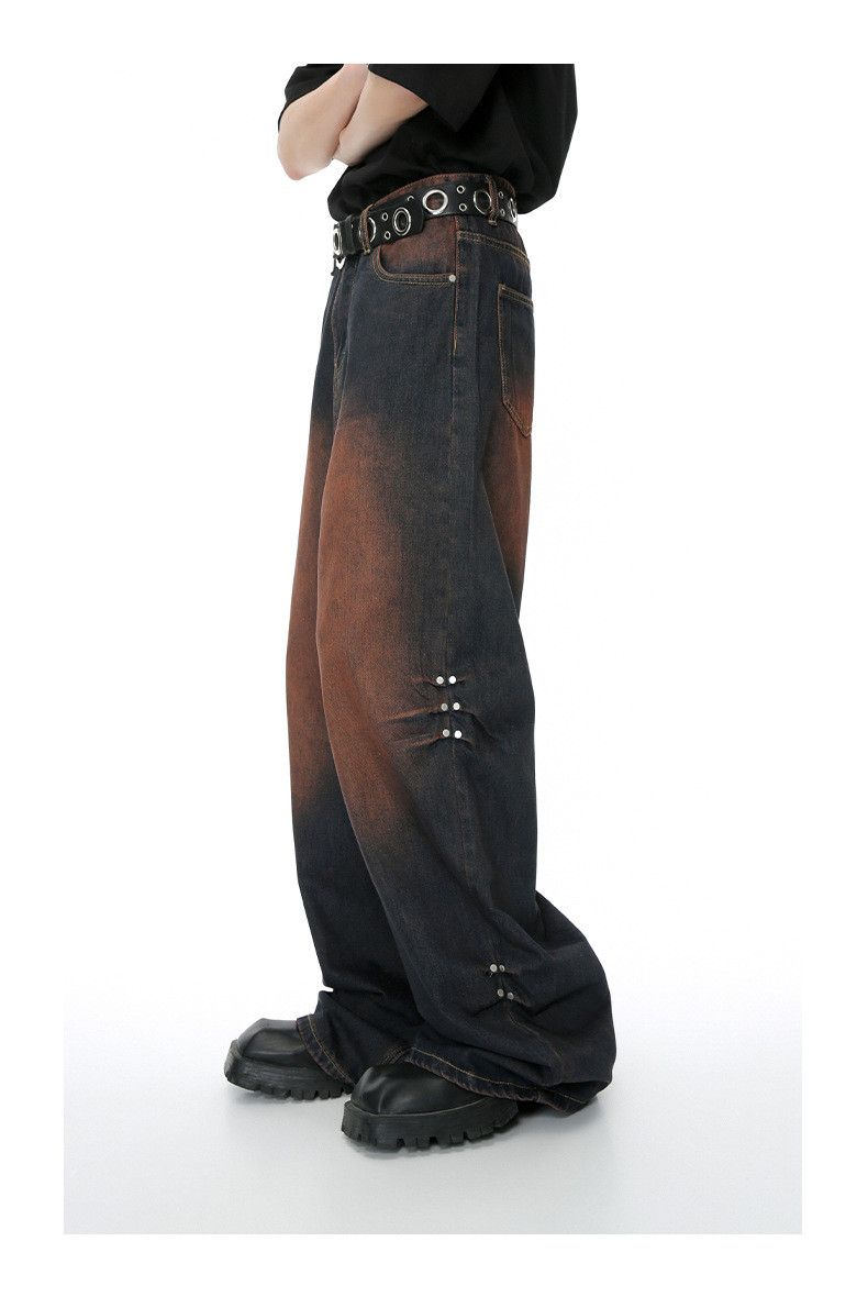 Japanese Brand × Jean Vintage loose rivet gradient wide-leg distressed jeans Size US 32 / EU 48 - 4 Thumbnail