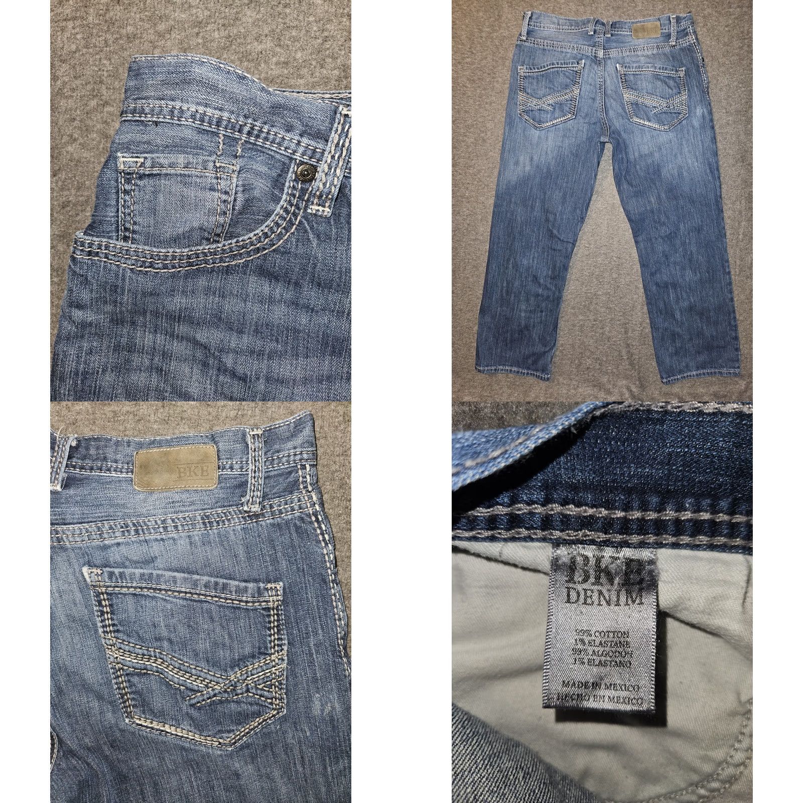 Vintage BKE Seth Jeans Men's 36S Straight Leg Blue Denim Thick Stitch Stretch Preppy Size US 36 / EU 52 - 8 Thumbnail