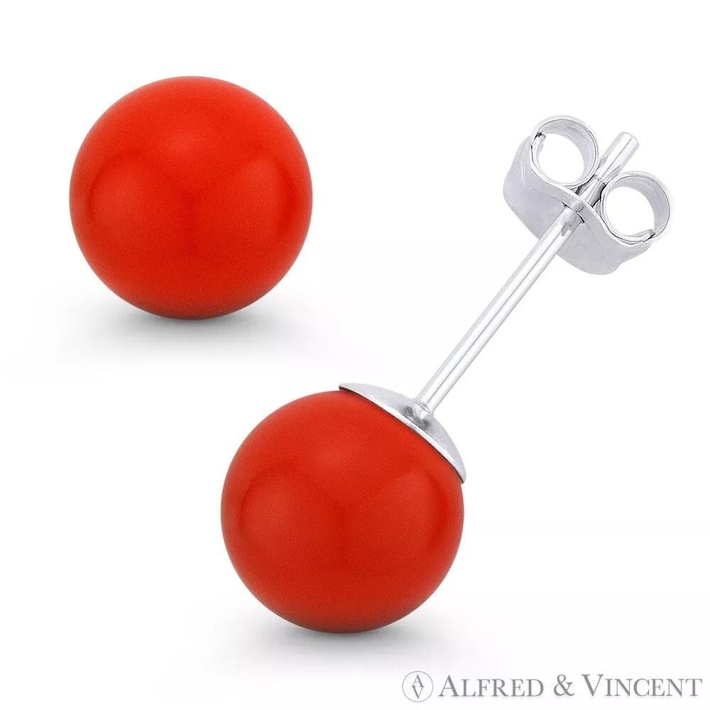Other 7mm Orange Coral Ball Butterfly Pushback Stud Earrings Size ONE SIZE - 1 Preview