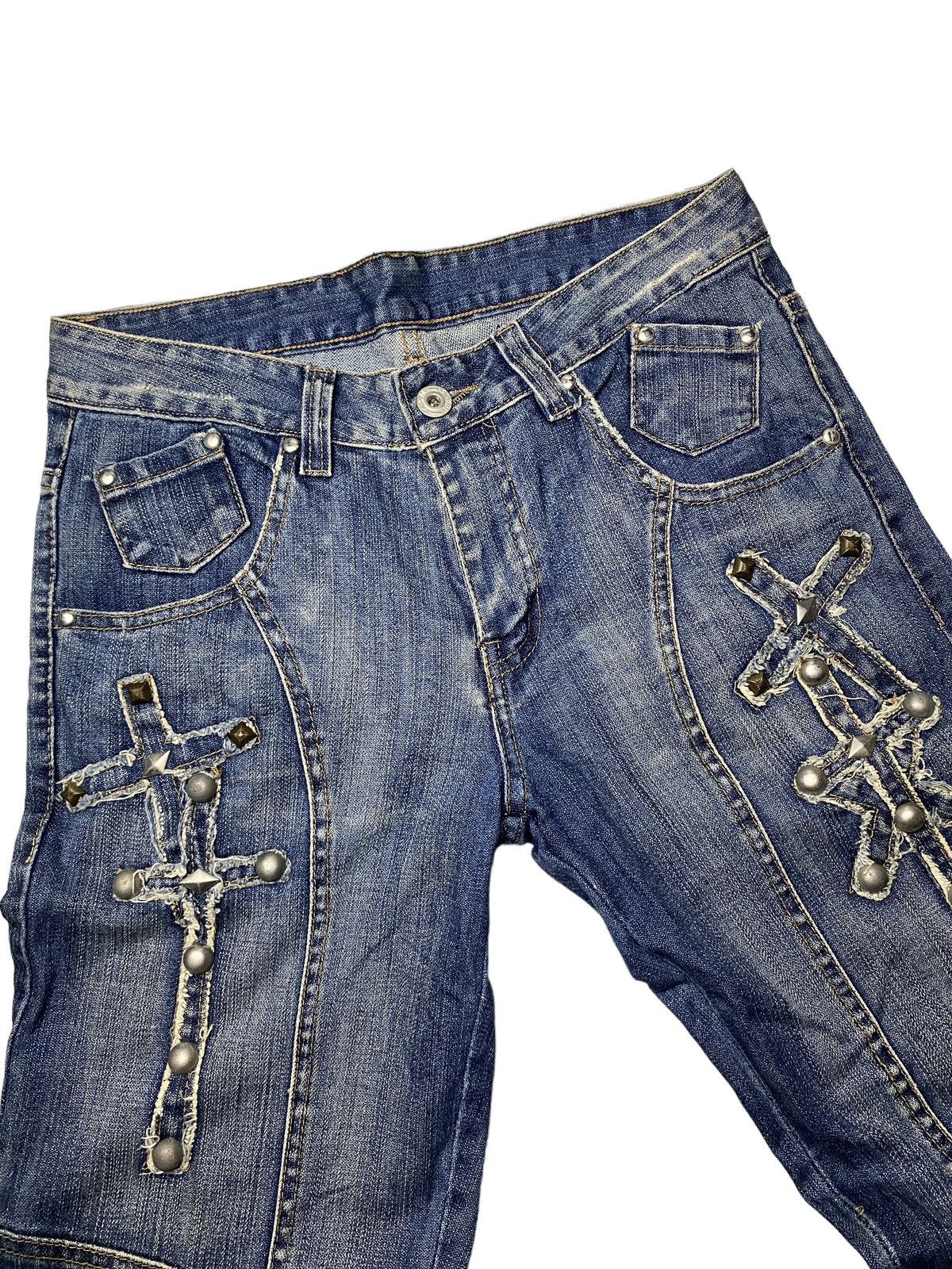 If Six Was Nine Japanese Flared Studded Cross Rhinestone Jeans Size US 31 - 3 Thumbnail