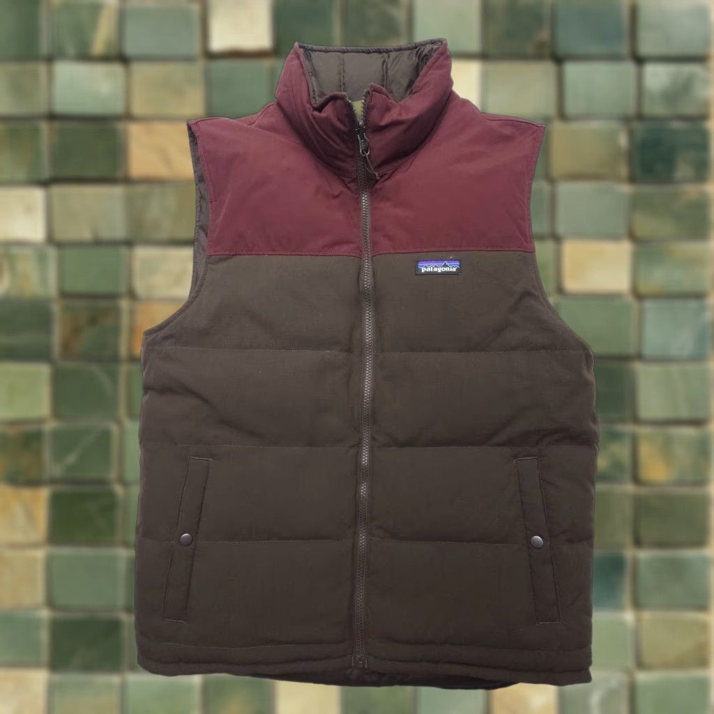 Patagonia Reversible Bivy Down Vest Mens Medium Brown Red Puffer Hiking Skiing Jacket Coat Apparel