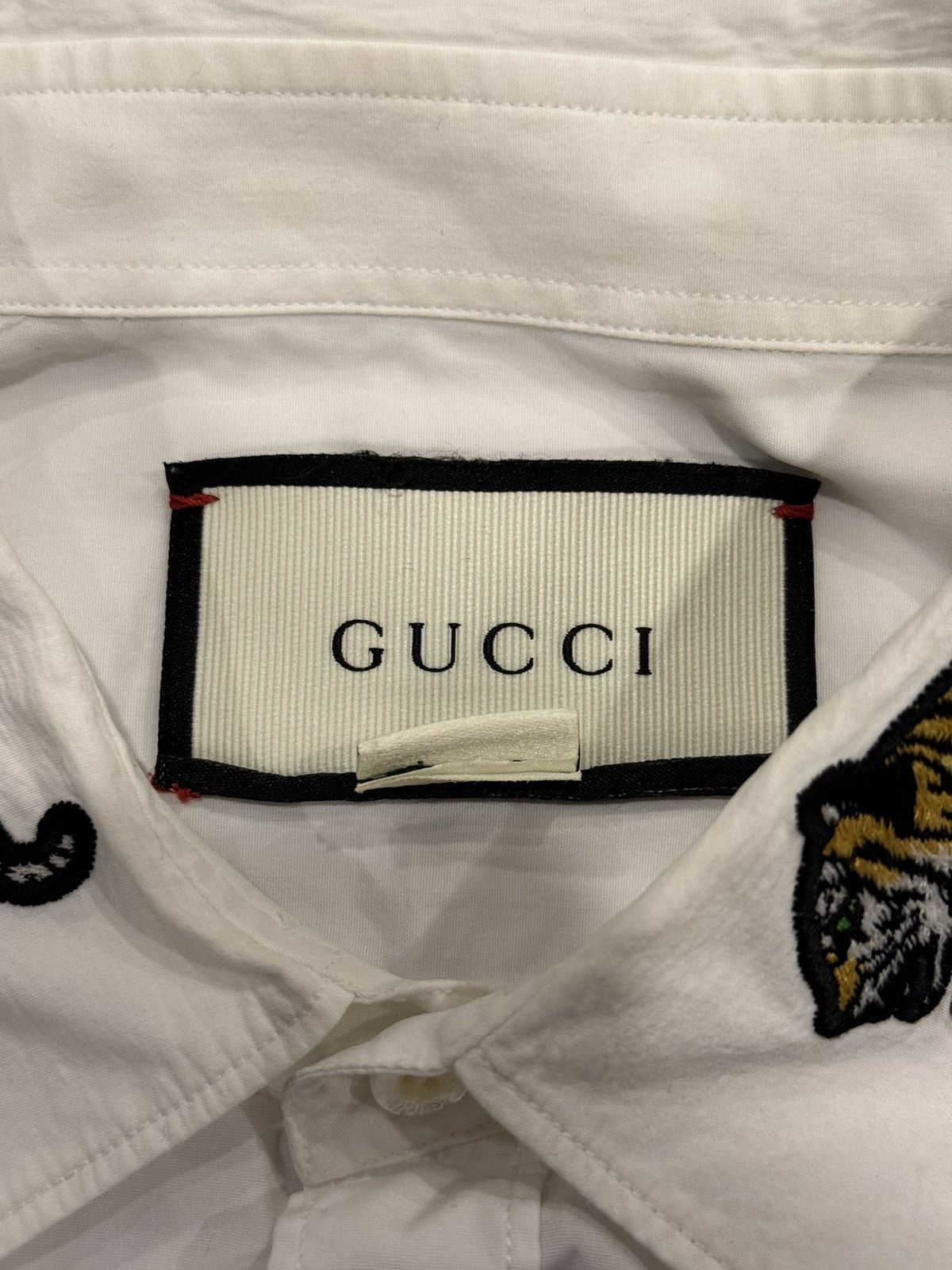 Gucci Gucci White Embroidered Tiger Collar Duke Shirt Size US M / EU 48-50 / 2 - 7 Thumbnail