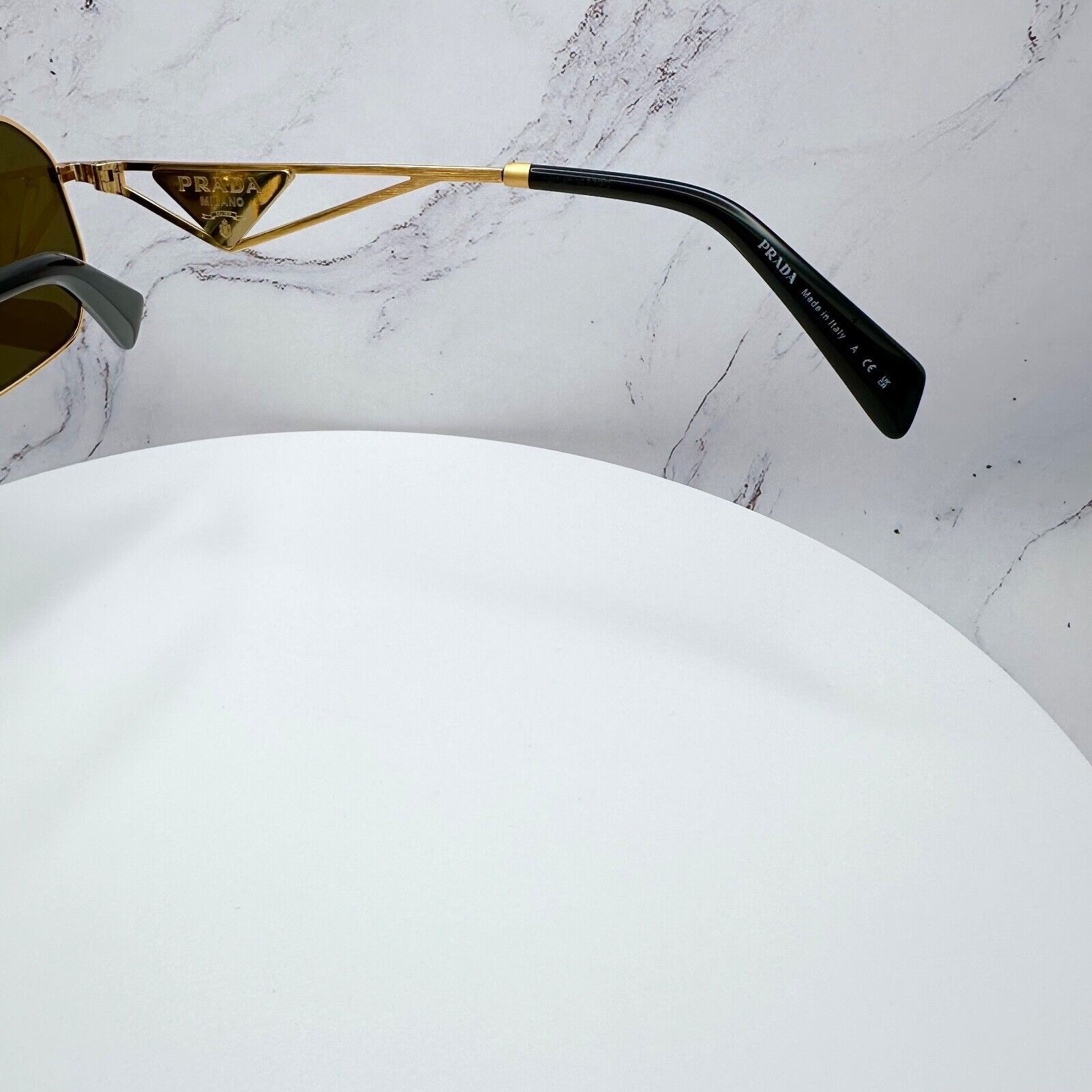New Prada Sunglasses Gold Metal Black Plaque Triangle Logo