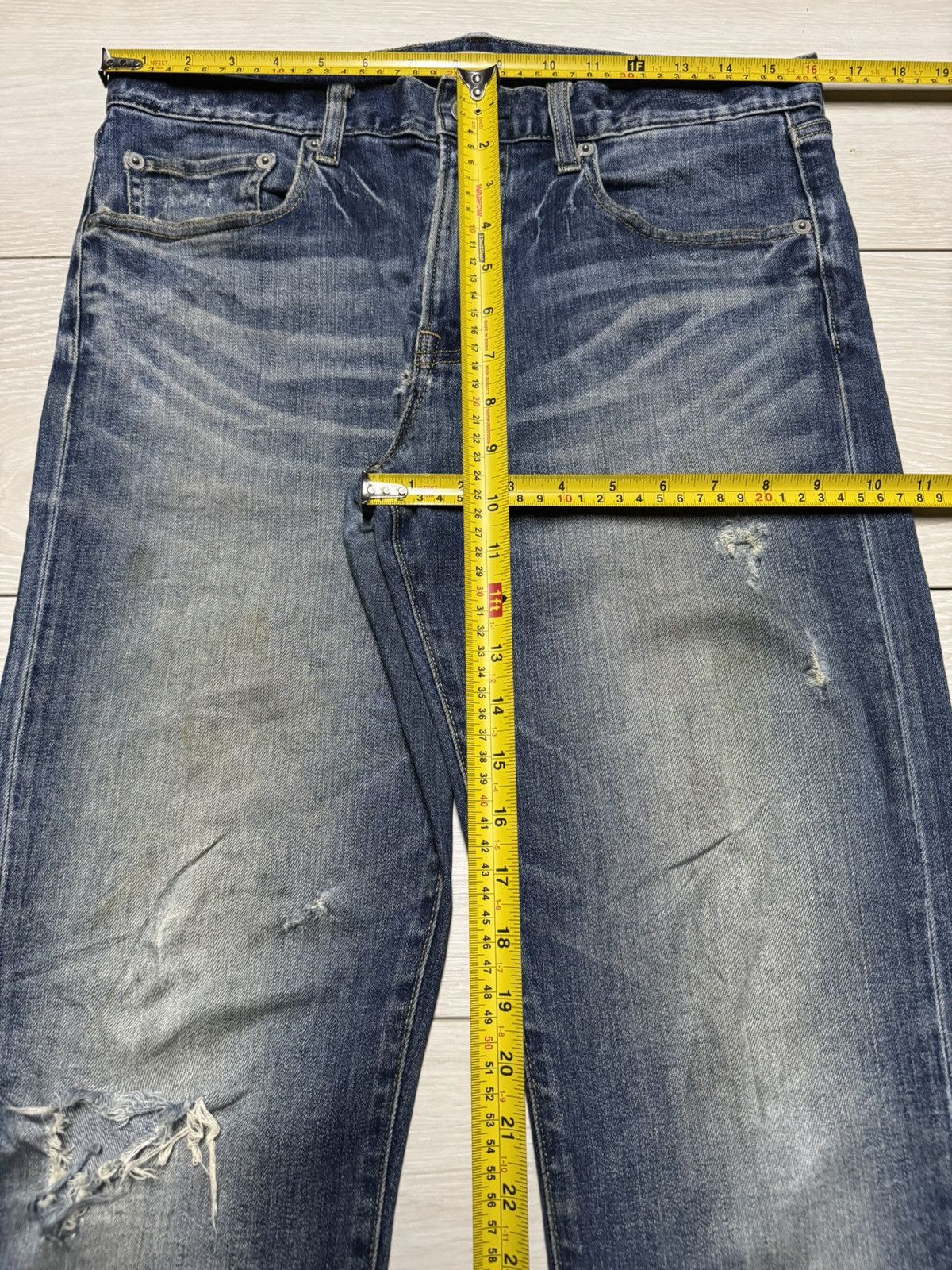 TYPE-1 SLIM DESTROYED JEANS – INDIGO 30 Vintage Japanese Brand Uniqlo Distressed Skinny Jeans