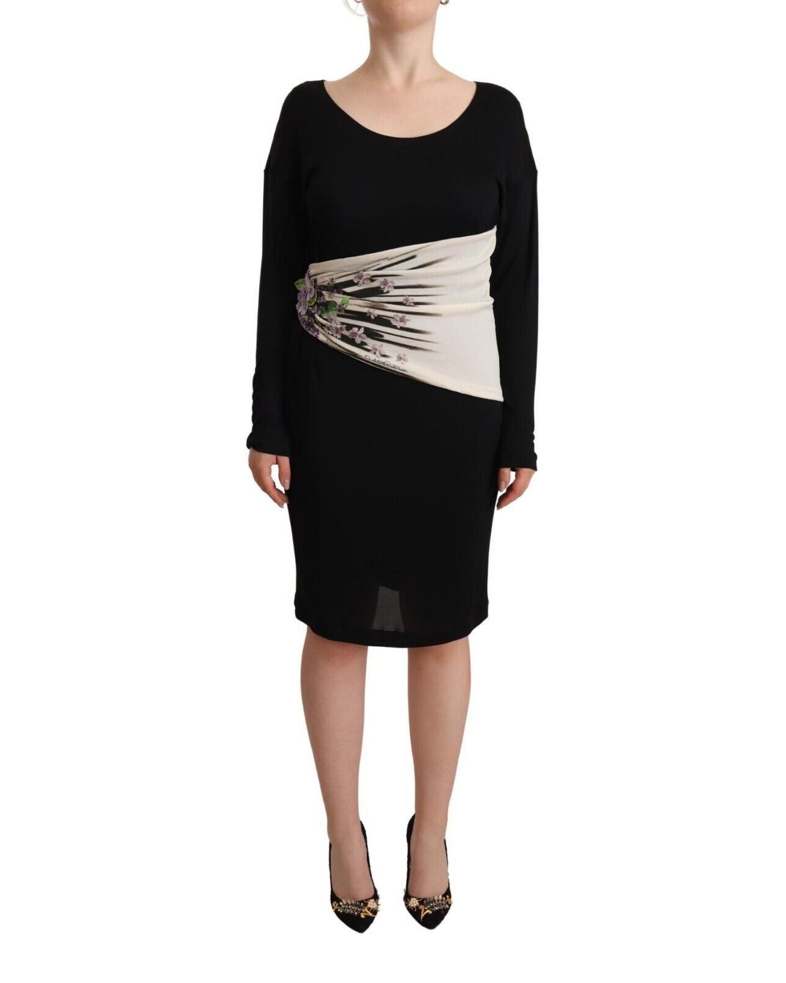 image of Roberto Cavalli Long Sleeve Boat Neck Sheath Dress in Black/Silver, Women's (Size XL)