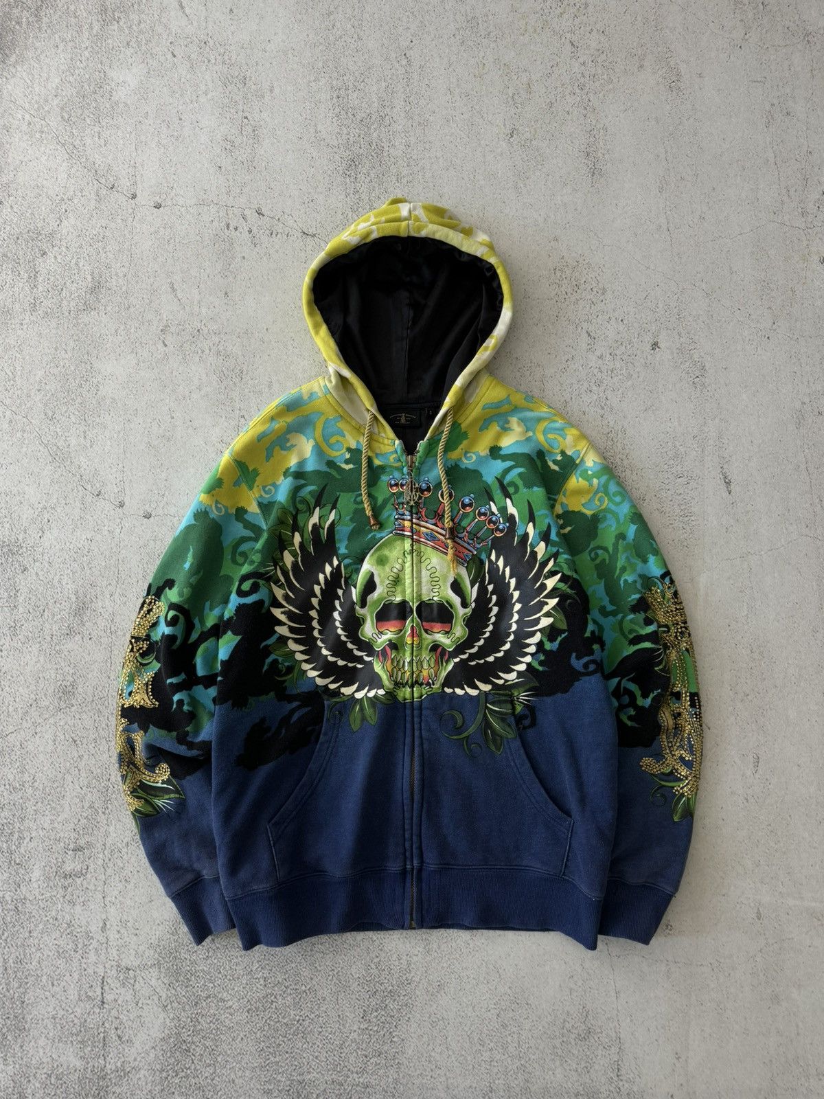 Christian Audigier × Ed Hardy × Vintage Christian Audigier Ed Hardy Style Vintage Skull Zip Hoodie Size US S / EU 44-46 / 1 - 1 Thumbnail