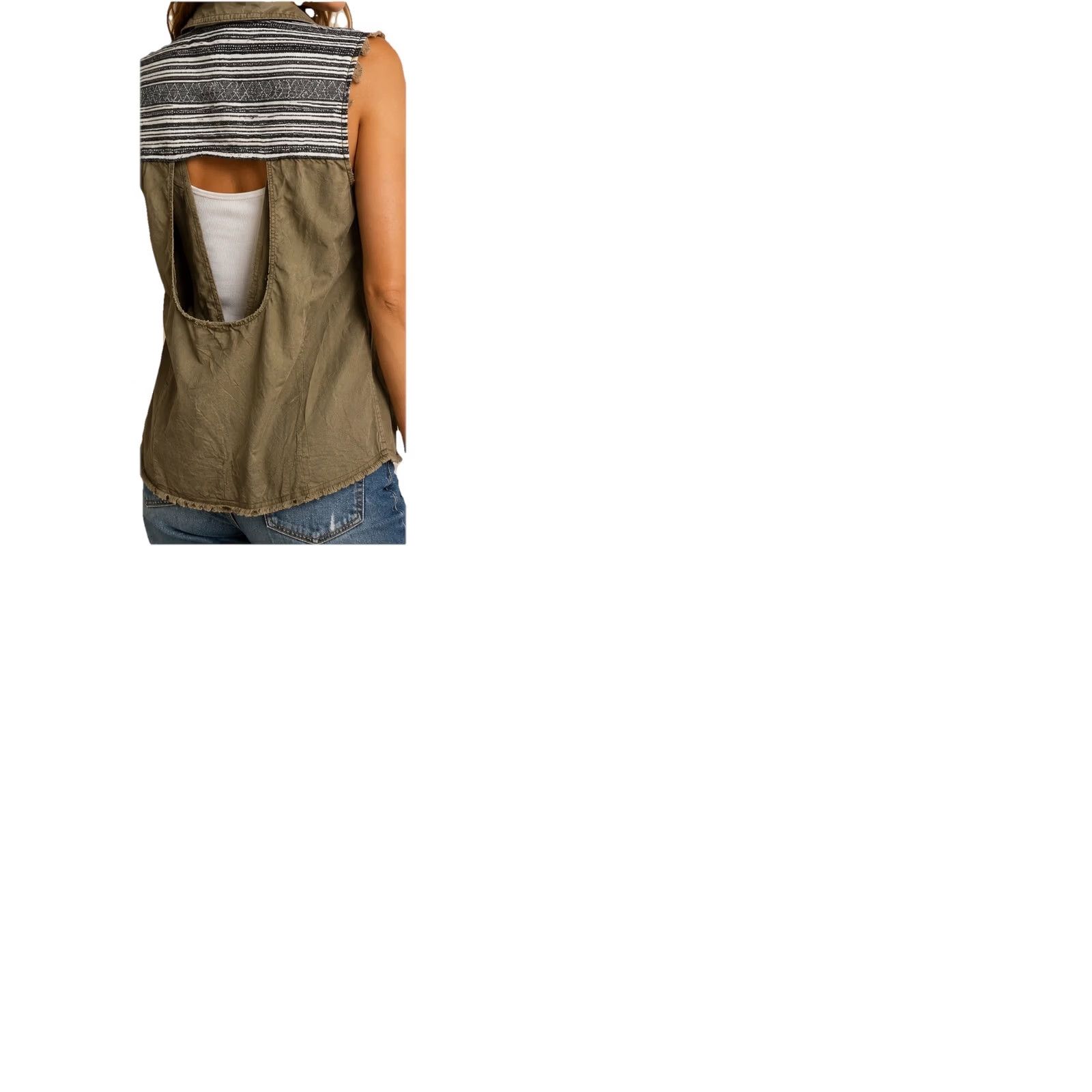 BKE BKE Women’s Utility Vest Distressed Olive Green Sleeveless Button Up Boho Size L Size L / US 10 / IT 46 - 10 Thumbnail