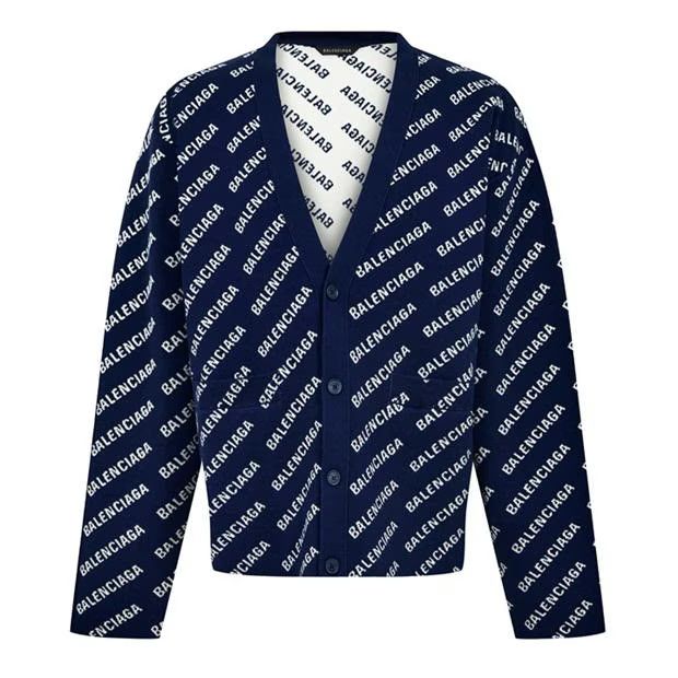 image of Balenciaga O1G2R1Mq0324 Cardigans In Navy & White in Navy/White, Men's (Size Medium)
