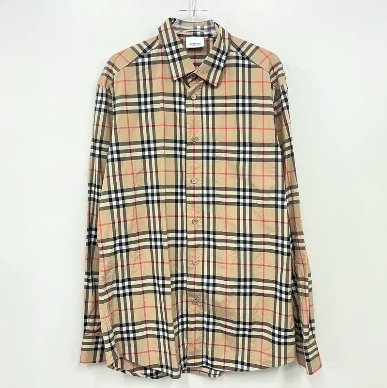 Burberry Burberry Men's Khaki Check Long Sleeve Shirt Size US M / EU 48-50 / 2 - 1 Thumbnail