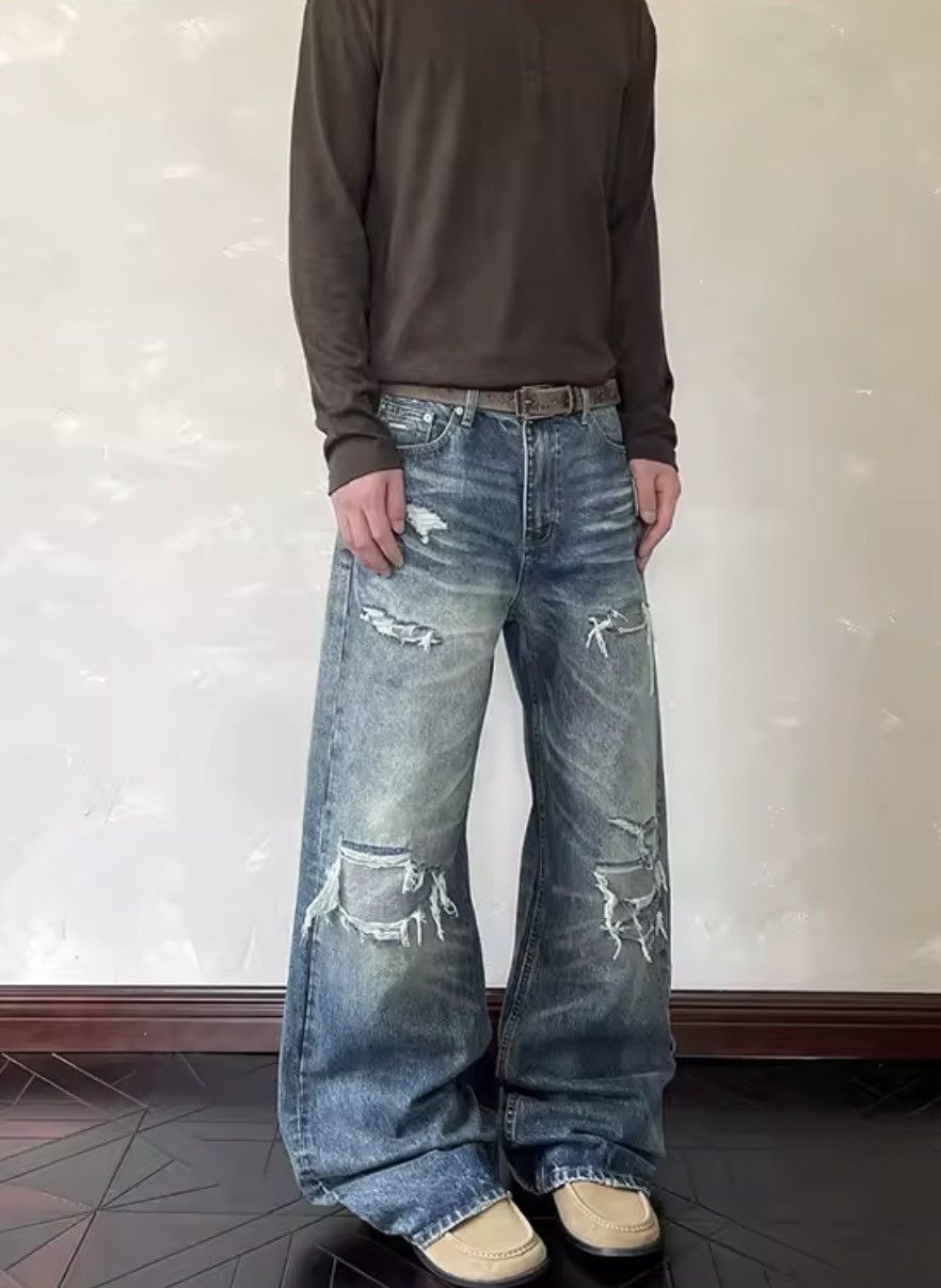 Japanese Brand Y2k Ripped Jeans Harajuku Baggy Denim Size US 29 - 3 Thumbnail