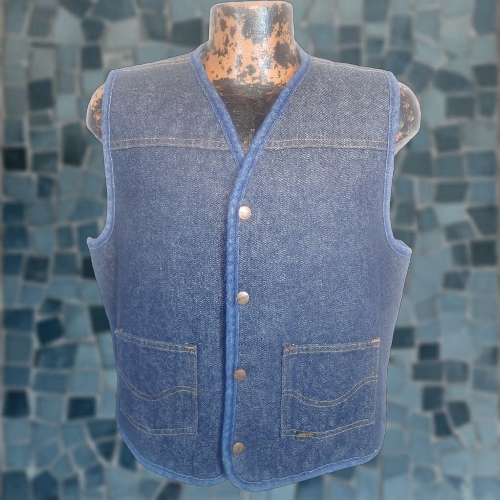 Sears Vintage Roebucks Sears Men’s Denim Trucker Vest USA Blue L Denim Vest Lined Sherpa 80s 90s American USA Vintage Yes Western Size US L / EU 52-54 / 3 - 1 Thumbnail