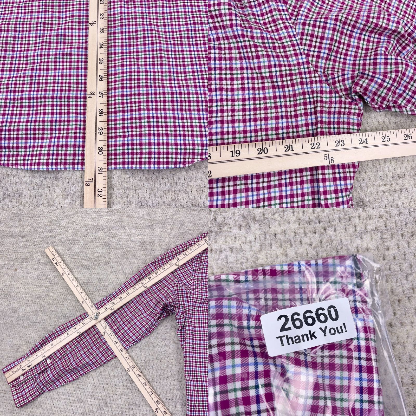 Polo Ralph Lauren VINTAGE Polo Ralph Lauren Shirt Men XL Pink Purple Button Up Slim Fit Windowpane Dress Size 46R - 8 Thumbnail