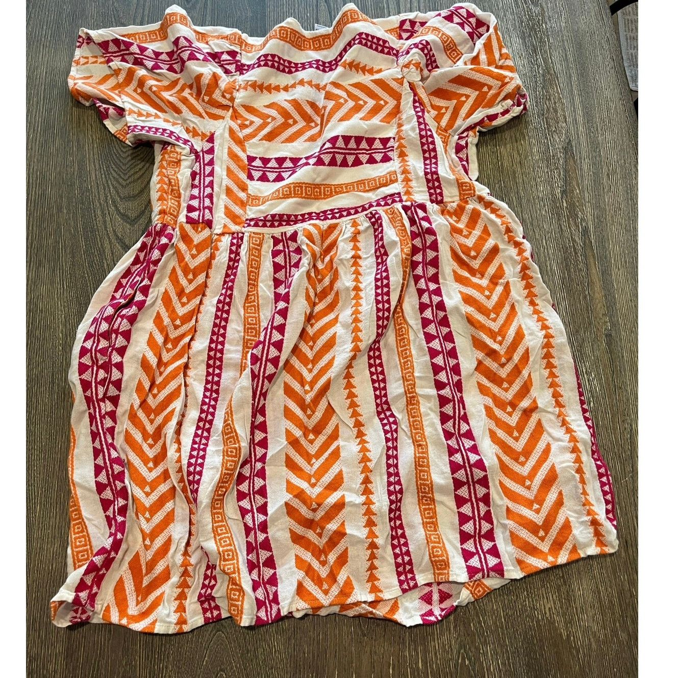 Old Navy Old Navy Jacquard Mini Swing Dress Shirred Orange Red Size L Size L / US 10 / IT 46 - 6 Thumbnail