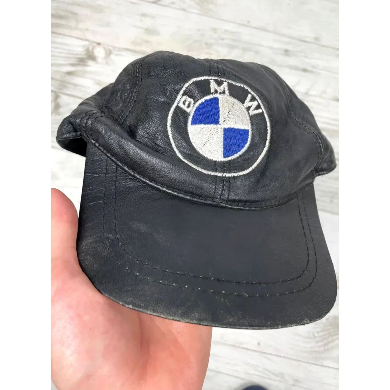 BMW VINTAGE BMW Cap Hat Leather Big logo 90s Racing Nascar One Size Black Men Size ONE SIZE - 2 Thumbnail